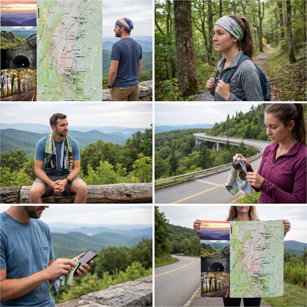 Blue Ridge Parkway North Carolina Handy Map Microfiber Cloth Bandana