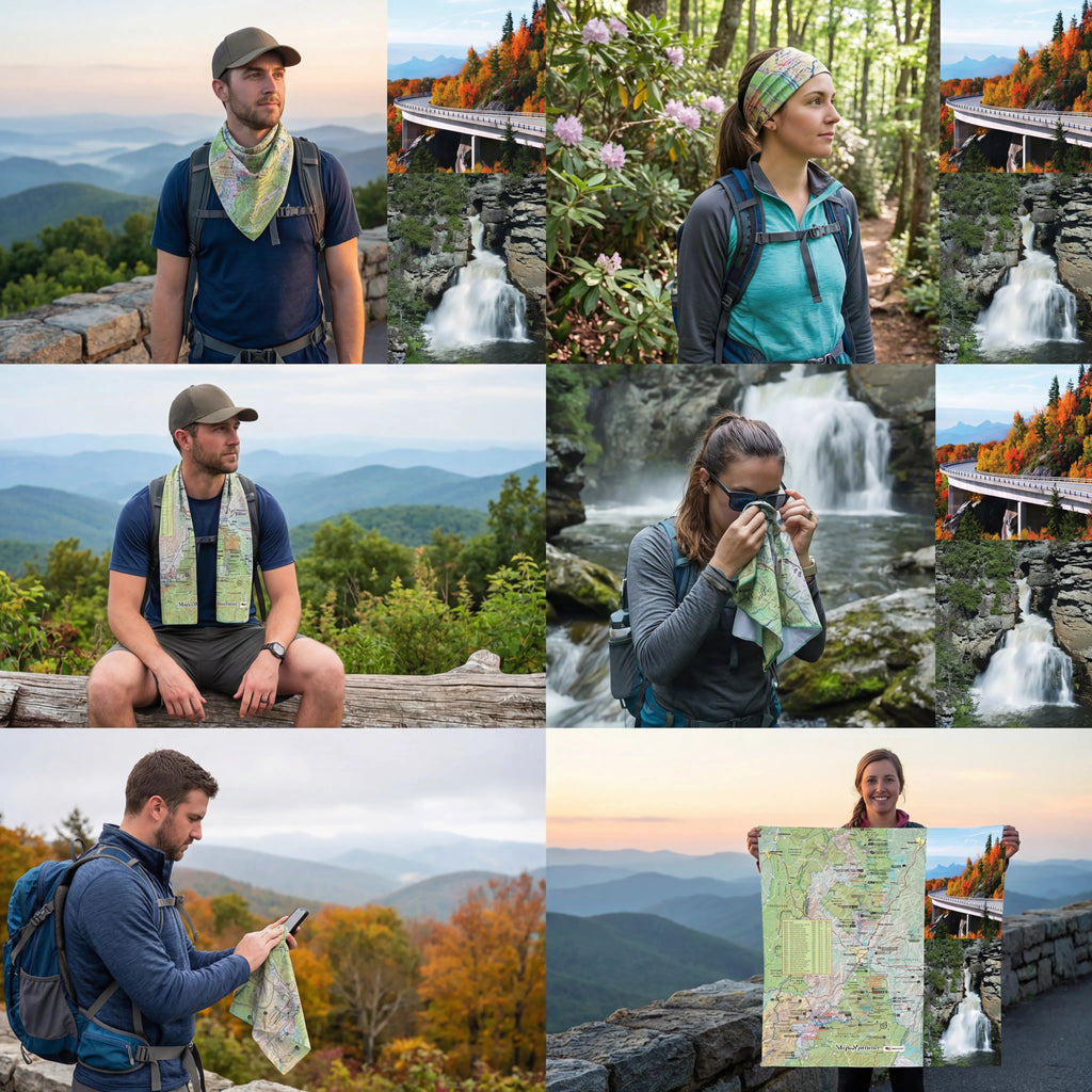 Blue Ridge Parkway North Carolina Handy Map Microfiber Cloth Bandana