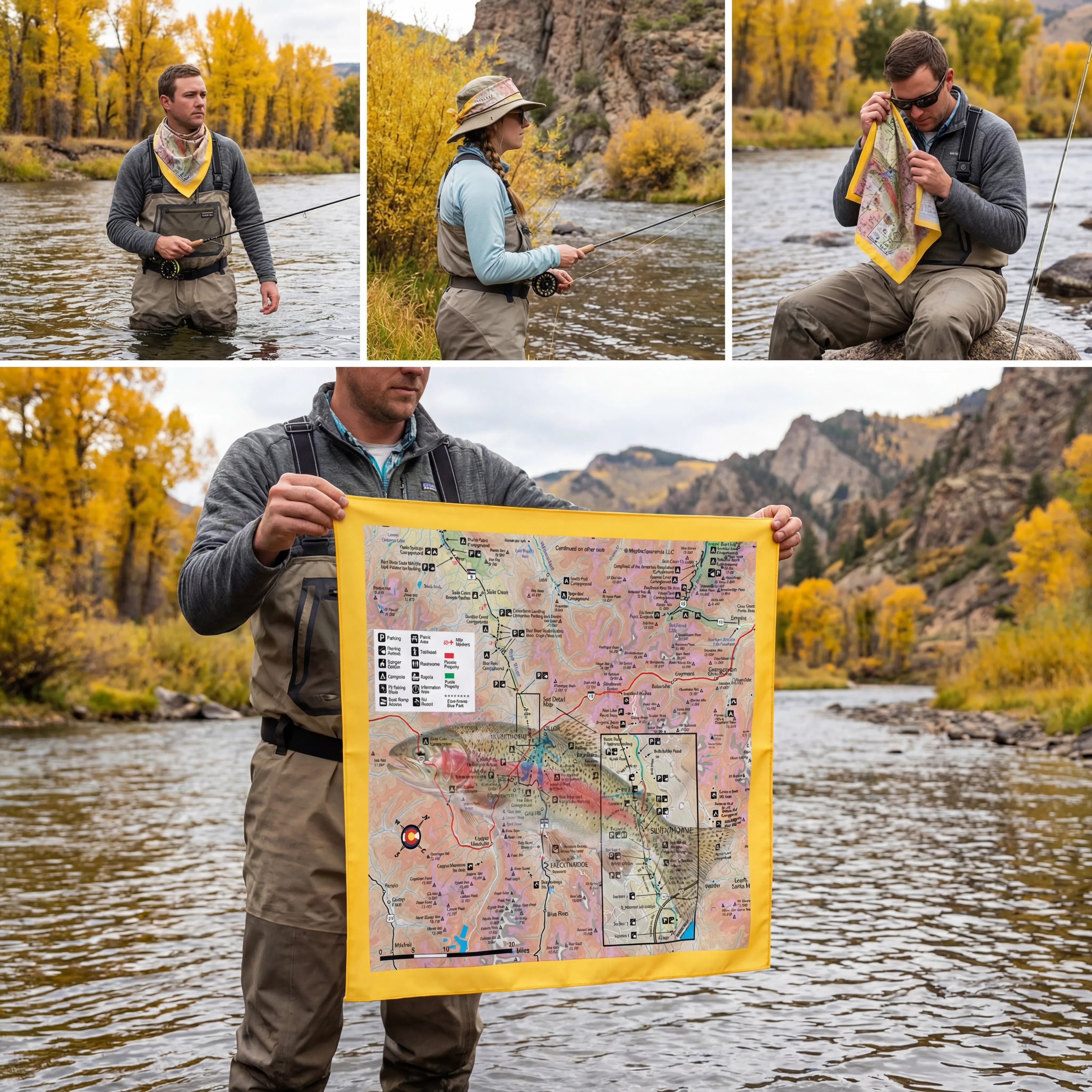 Blue River Colorado – Fly Fishing Microfiber Cloth Bandana + Waterproof Map