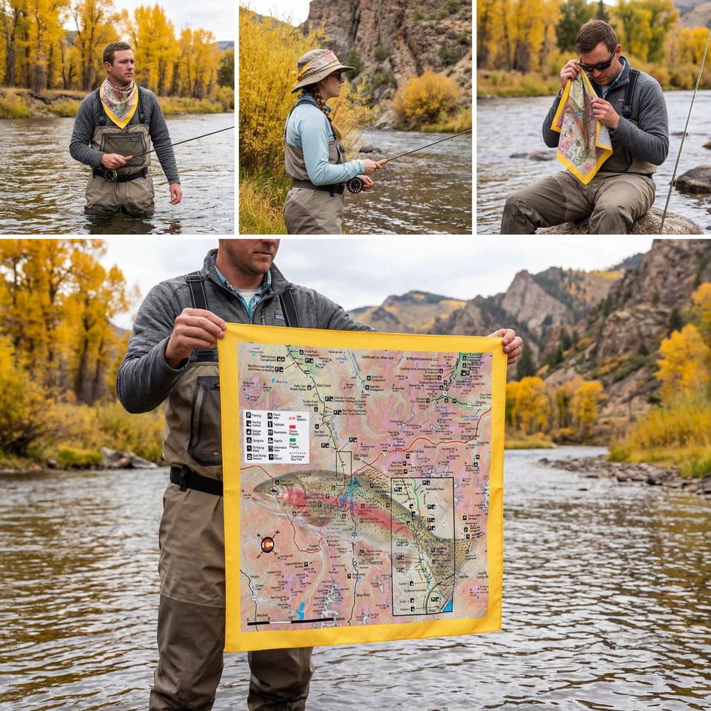 Blue River Colorado – Fly Fishing Microfiber Cloth Bandana + Waterproof Map