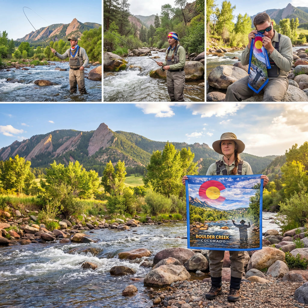 Boulder Creek Colorado – Fly Fishing Microfiber Cloth Bandana + Waterproof Map