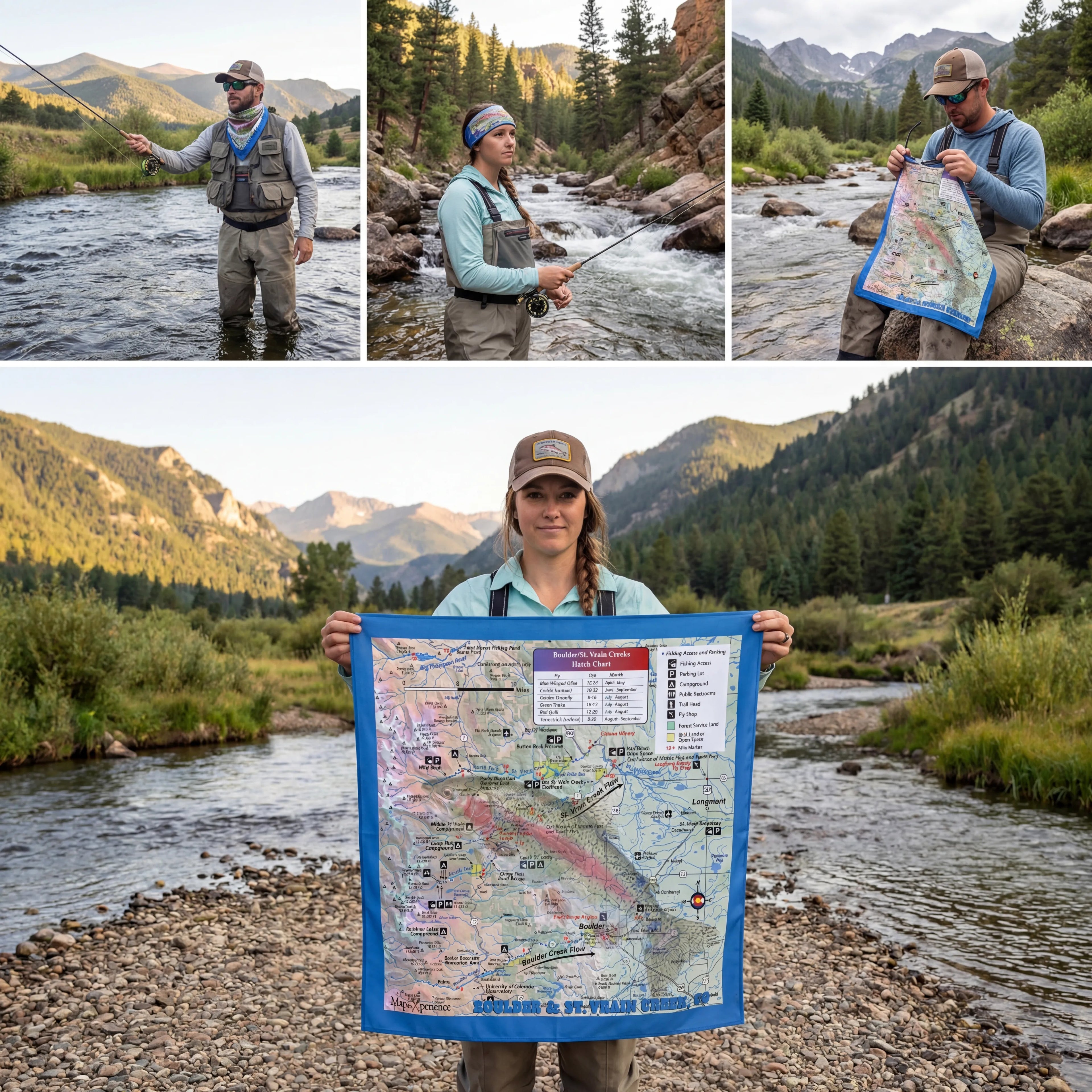 St. Vrain Creek Colorado – Fly Fishing Microfiber Cloth Bandana + Waterproof Map