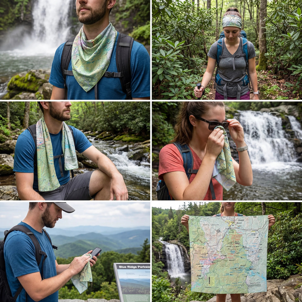 Brevard North Carolina Waterfalls Handy Map Microfiber Cloth Bandana