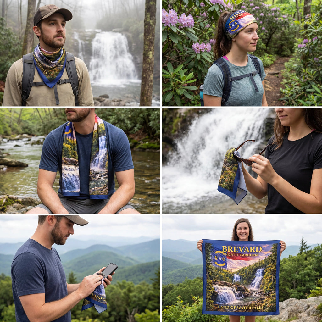 Brevard North Carolina Waterfalls Handy Map Microfiber Cloth Bandana