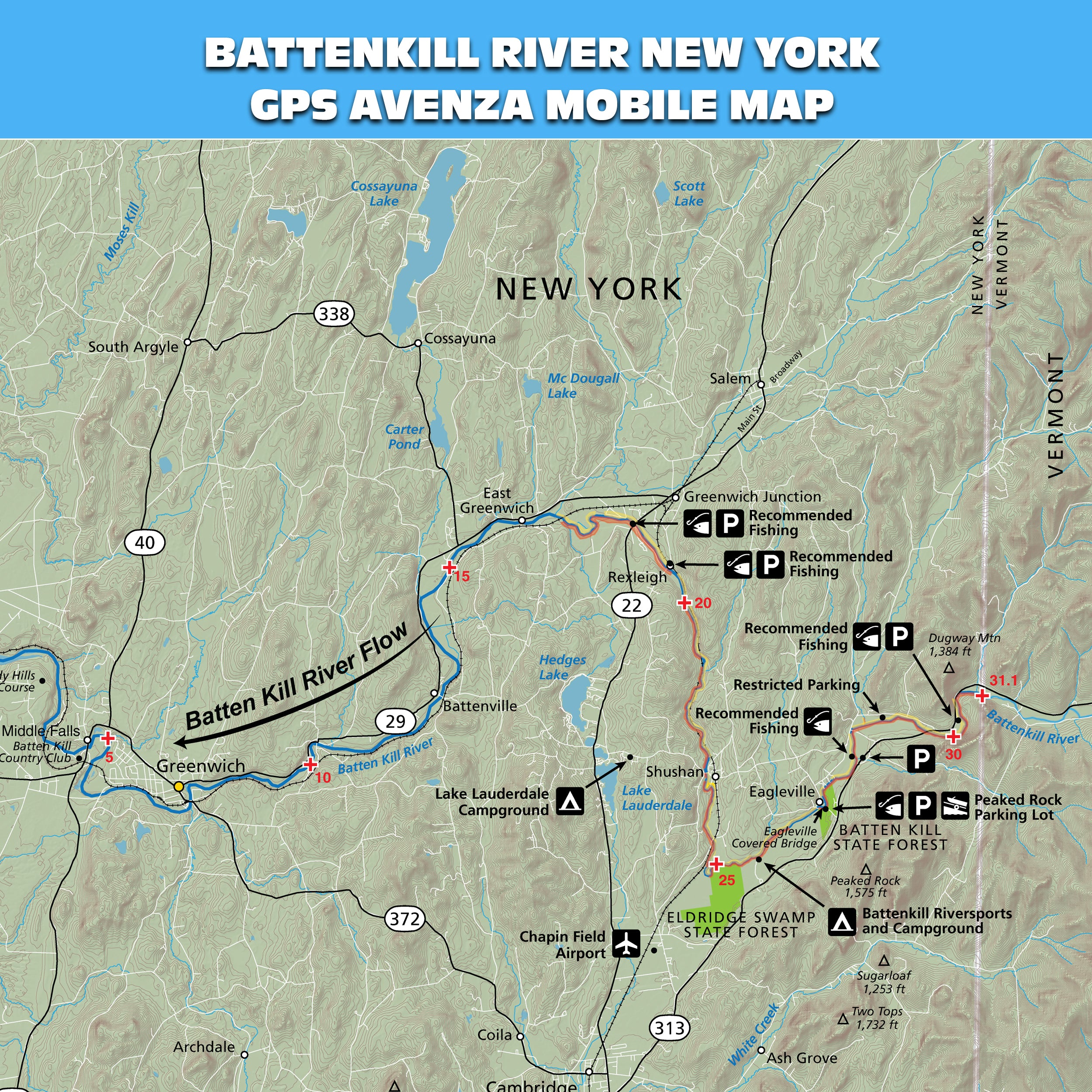 Battenkill River New York Mobile GPS Fishing Map