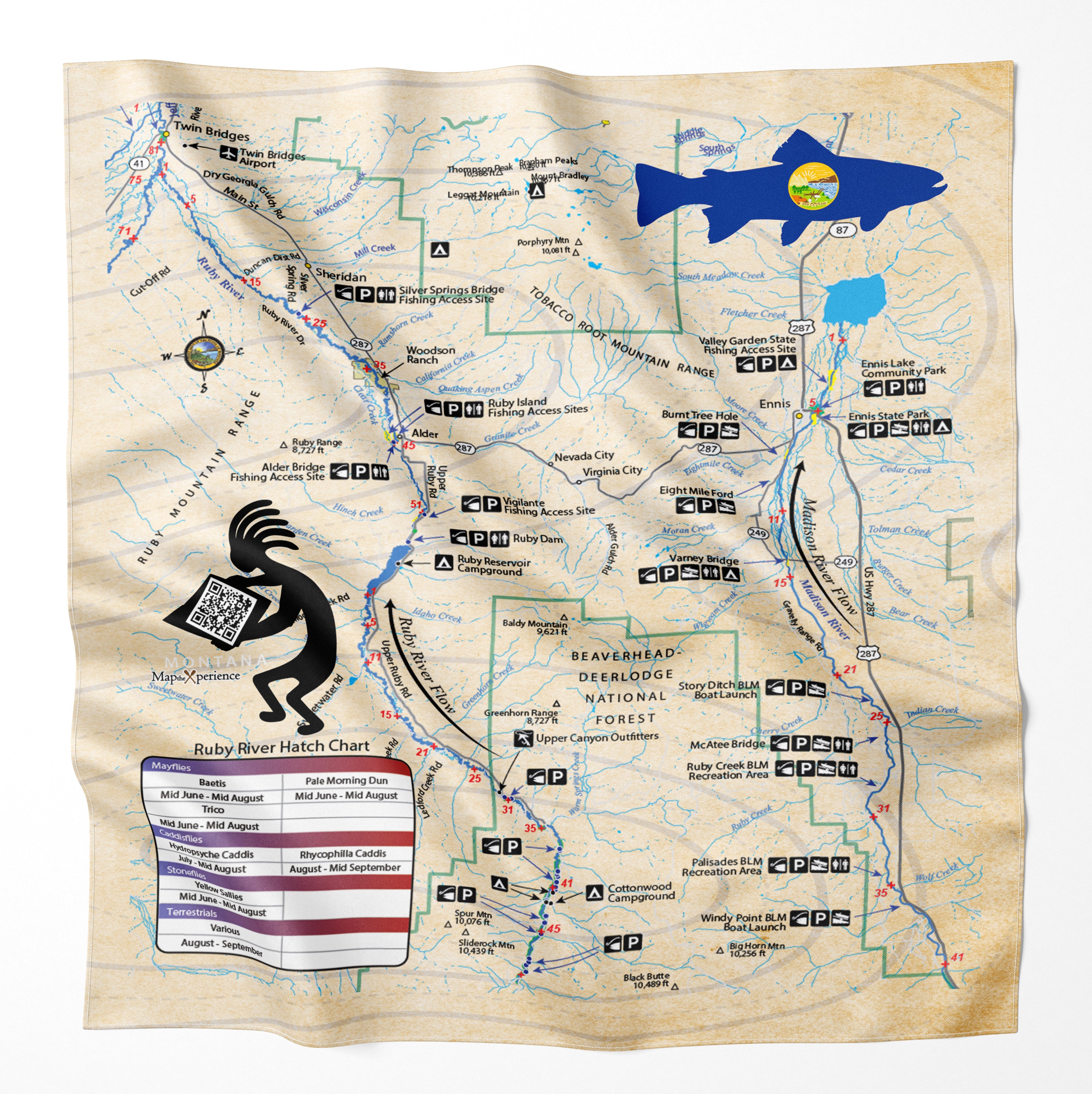 Ruby River, Montana Microfiber Map Bandana