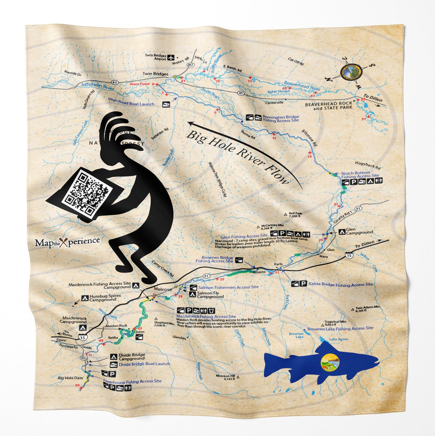 Big Hole River, Montana Microfiber Map Bandana