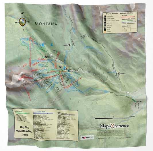 Big Sky, Montana Trails Handy Map Microfiber Bandana