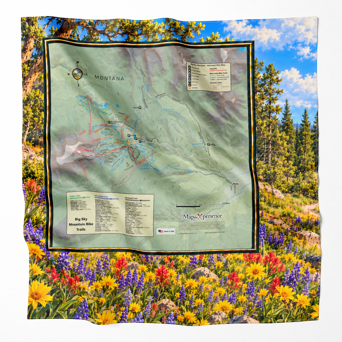 Big Sky Montana Summer Trails – Microfiber Map Cloth Bandana
