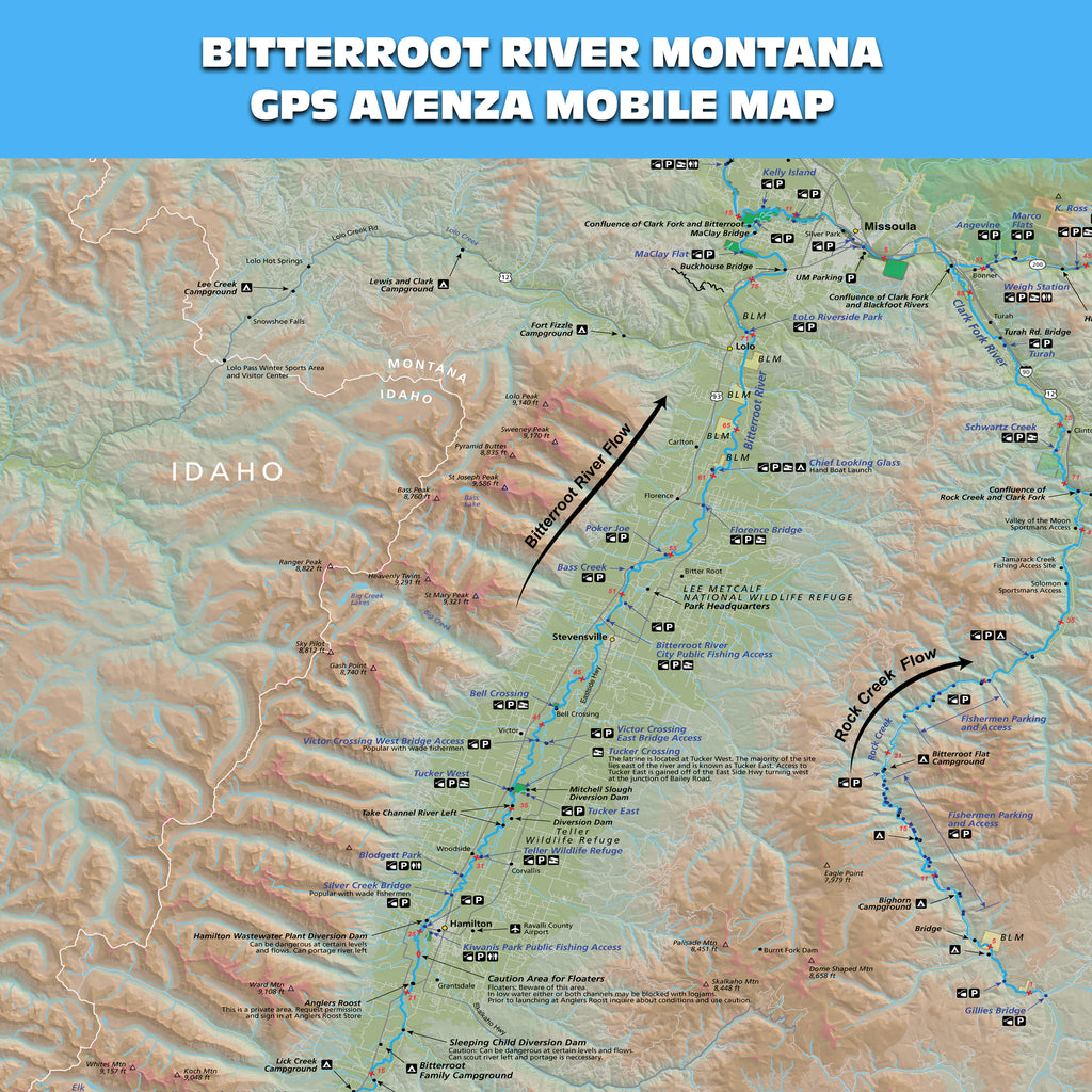 Bitterroot River Montana Mobile GPS Fishing Map
