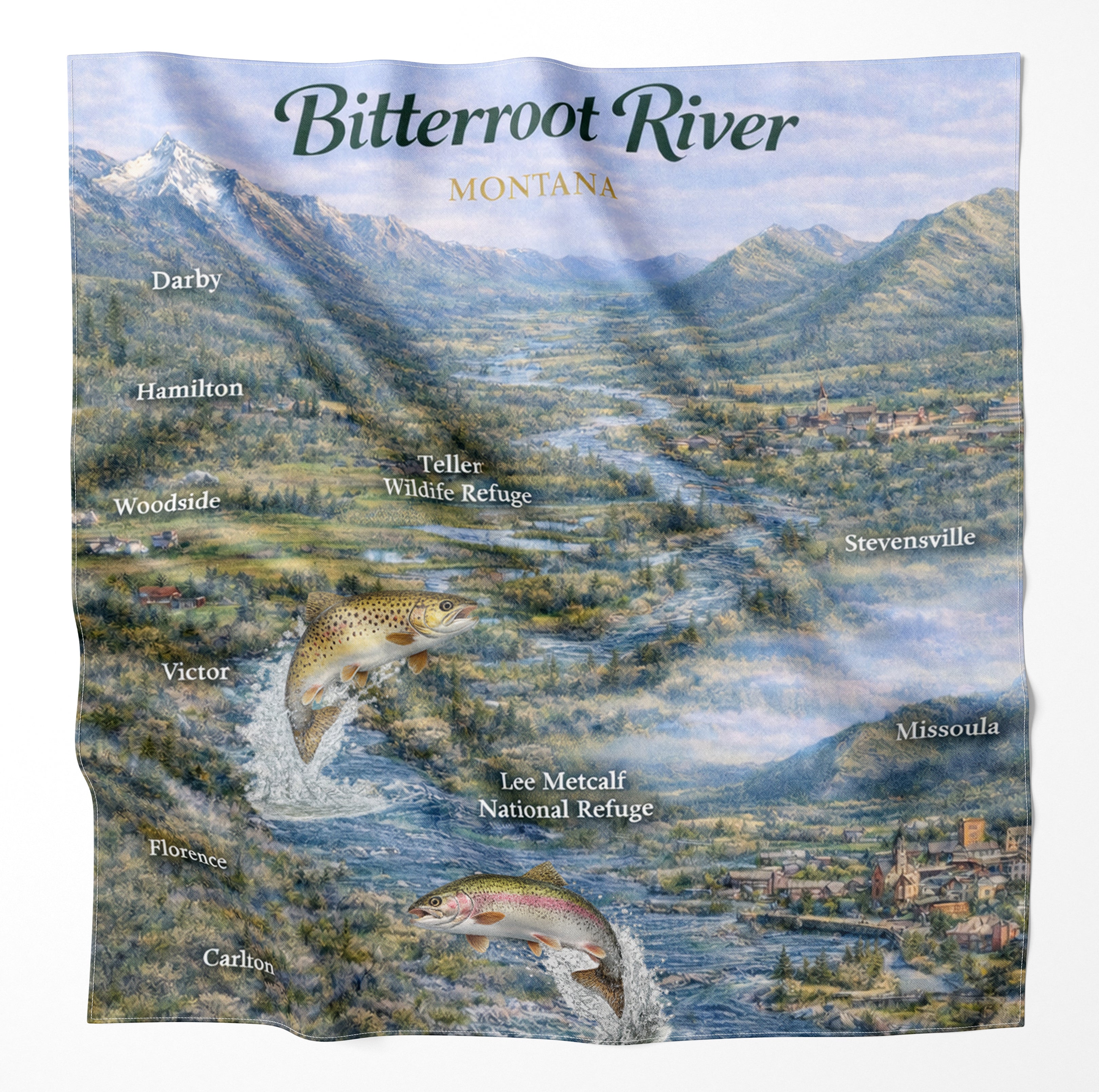Bitterroot River Montana Microfiber Map Bandana