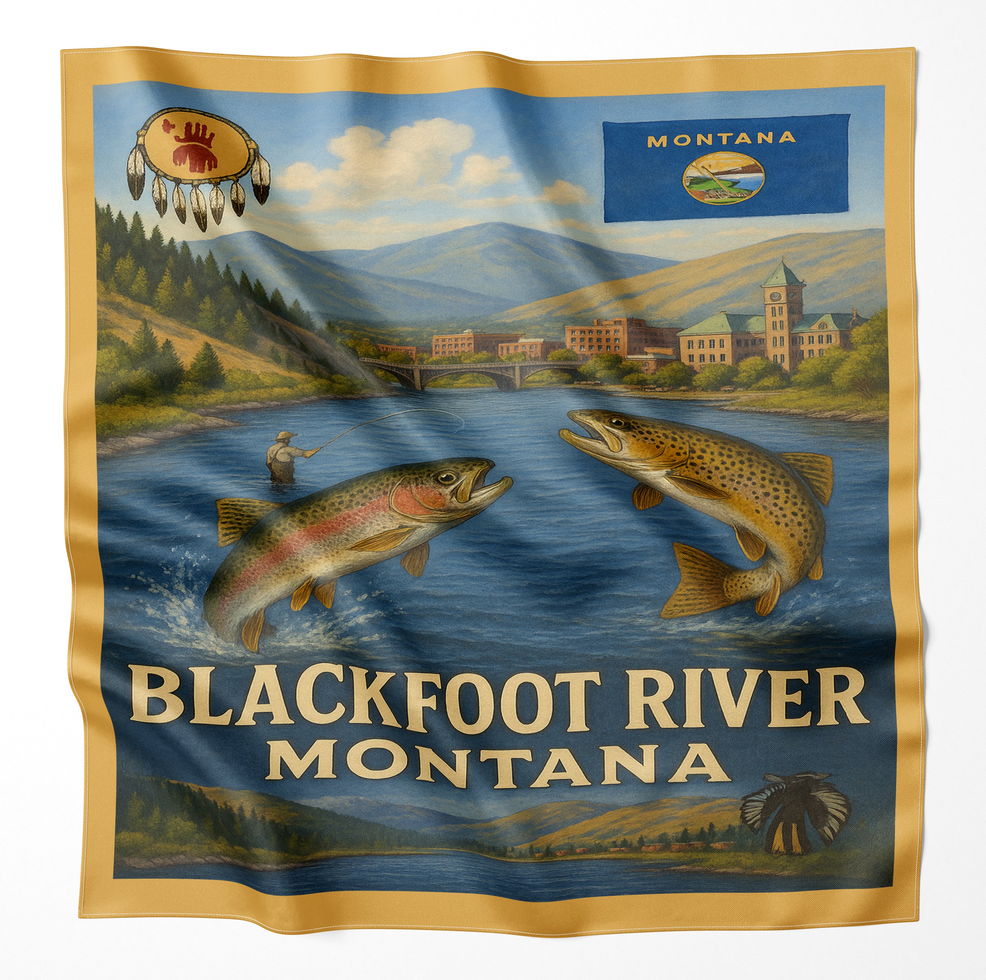 Blackfoot River Montana Microfiber Map Bandana