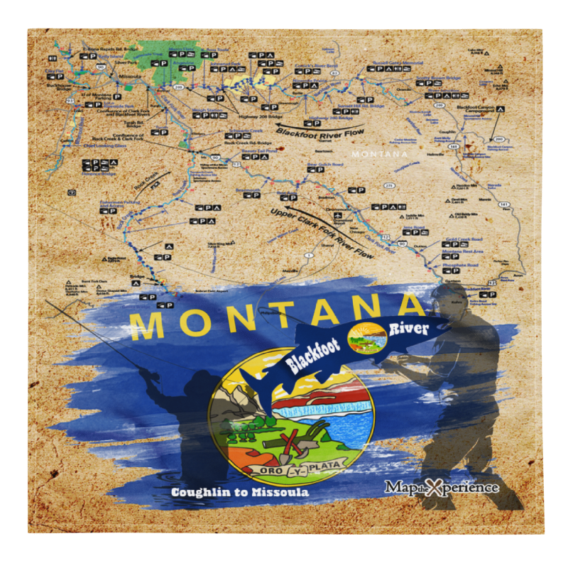 Blackfoot River, Montana Handy Map Microfiber Bandana