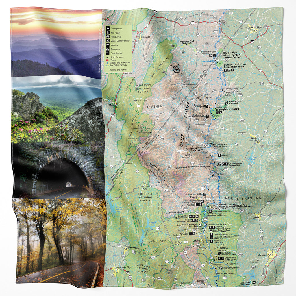 Blue Ridge Parkway, North Carolina Microfiber Map Bandana