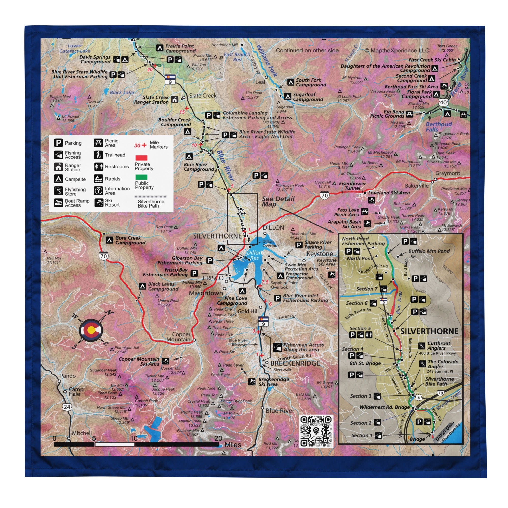 Blue River Colorado Map Bandana