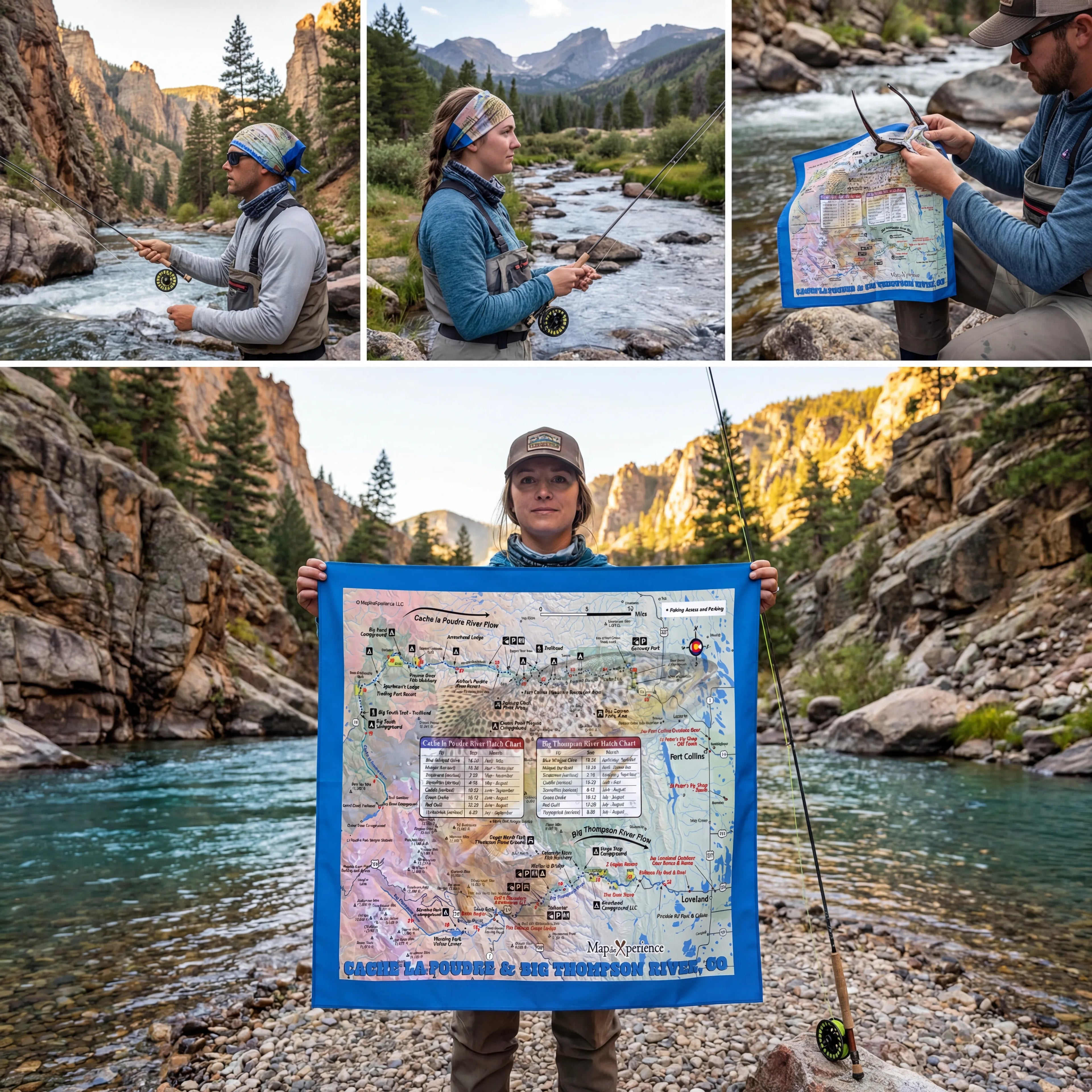 Big Thompson River Colorado – Fly Fishing Microfiber Cloth Bandana + Waterproof Map