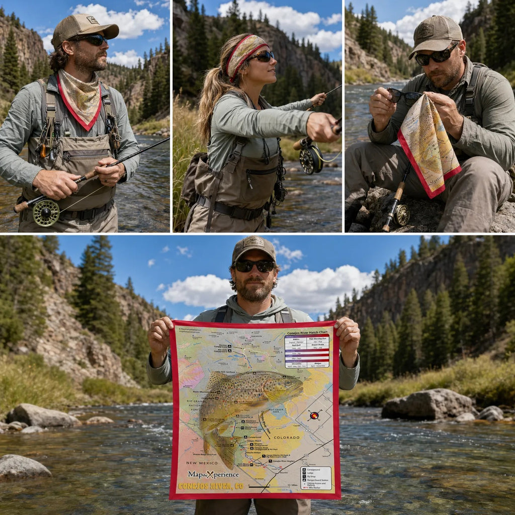 Conejos River Colorado – Fly Fishing Microfiber Cloth Bandana + Waterproof Map