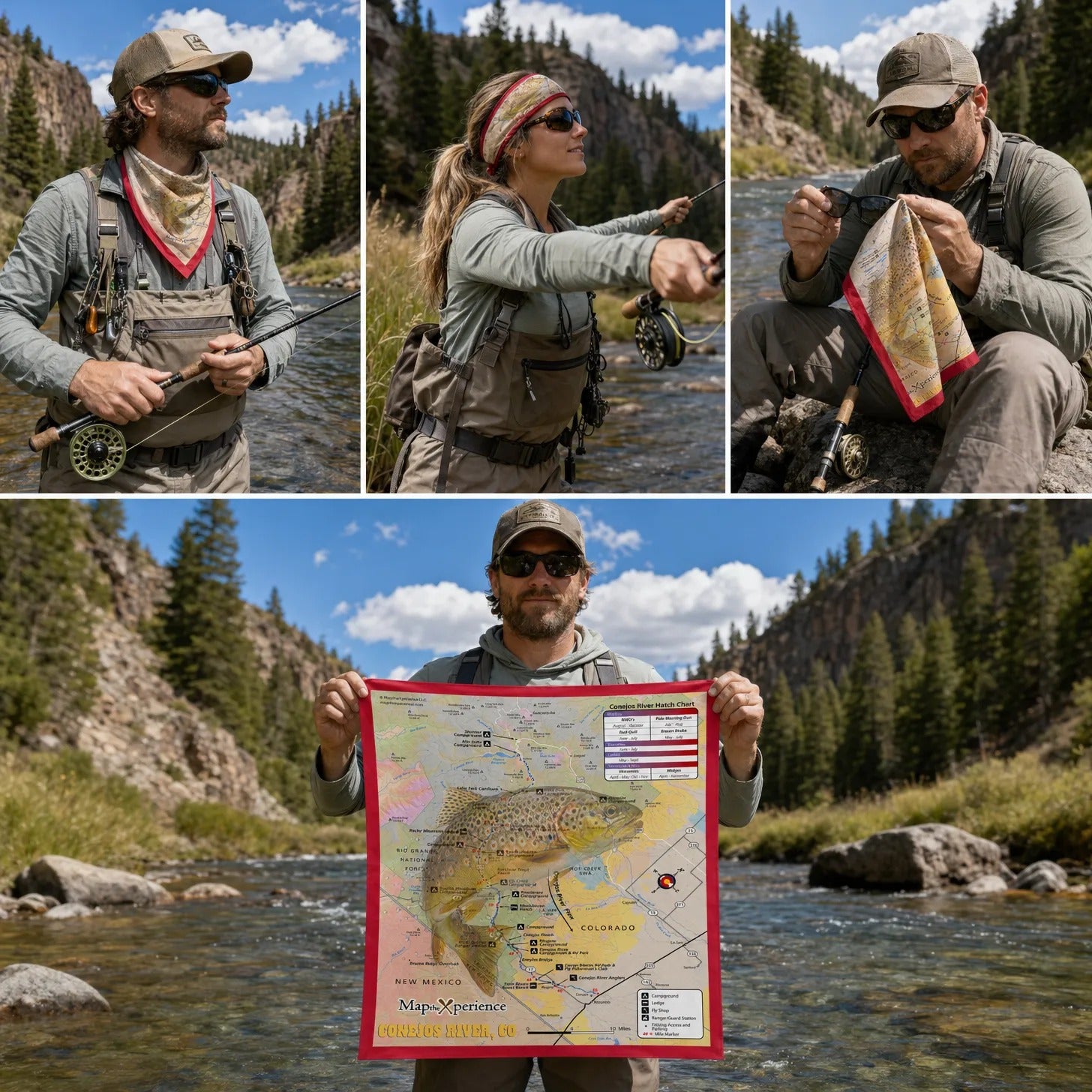 Conejos River Colorado – Fly Fishing Microfiber Cloth Bandana + Waterproof Map