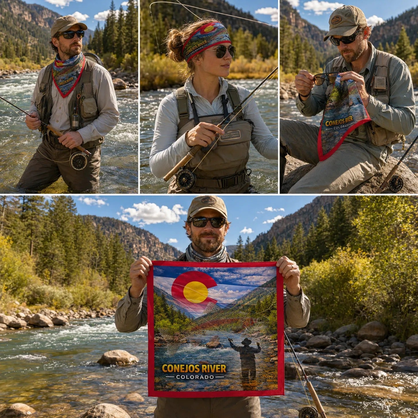 Conejos River Colorado – Fly Fishing Microfiber Cloth Bandana + Waterproof Map