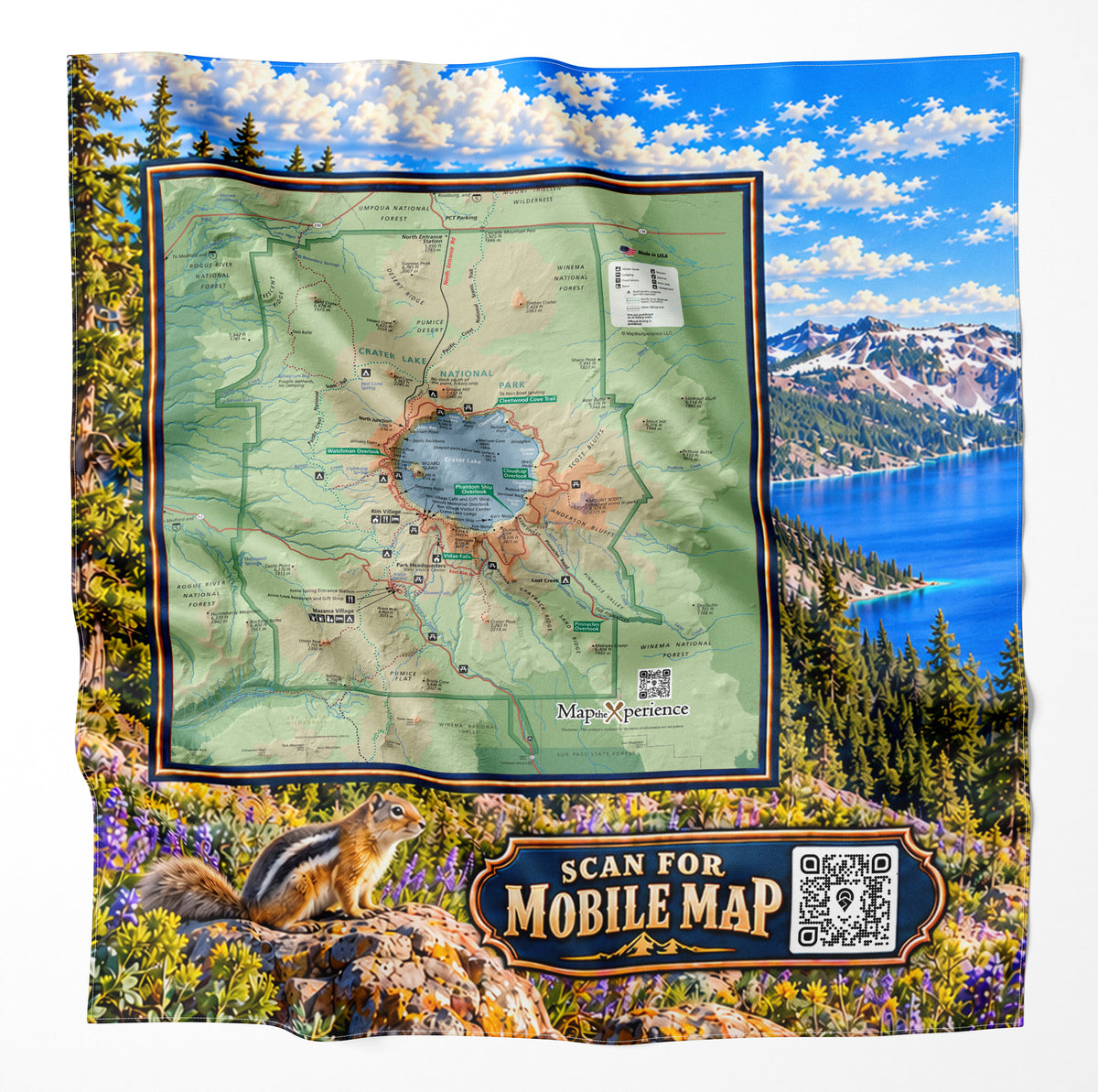 Crater Lake National Park – Microfiber Map Cloth Bandana