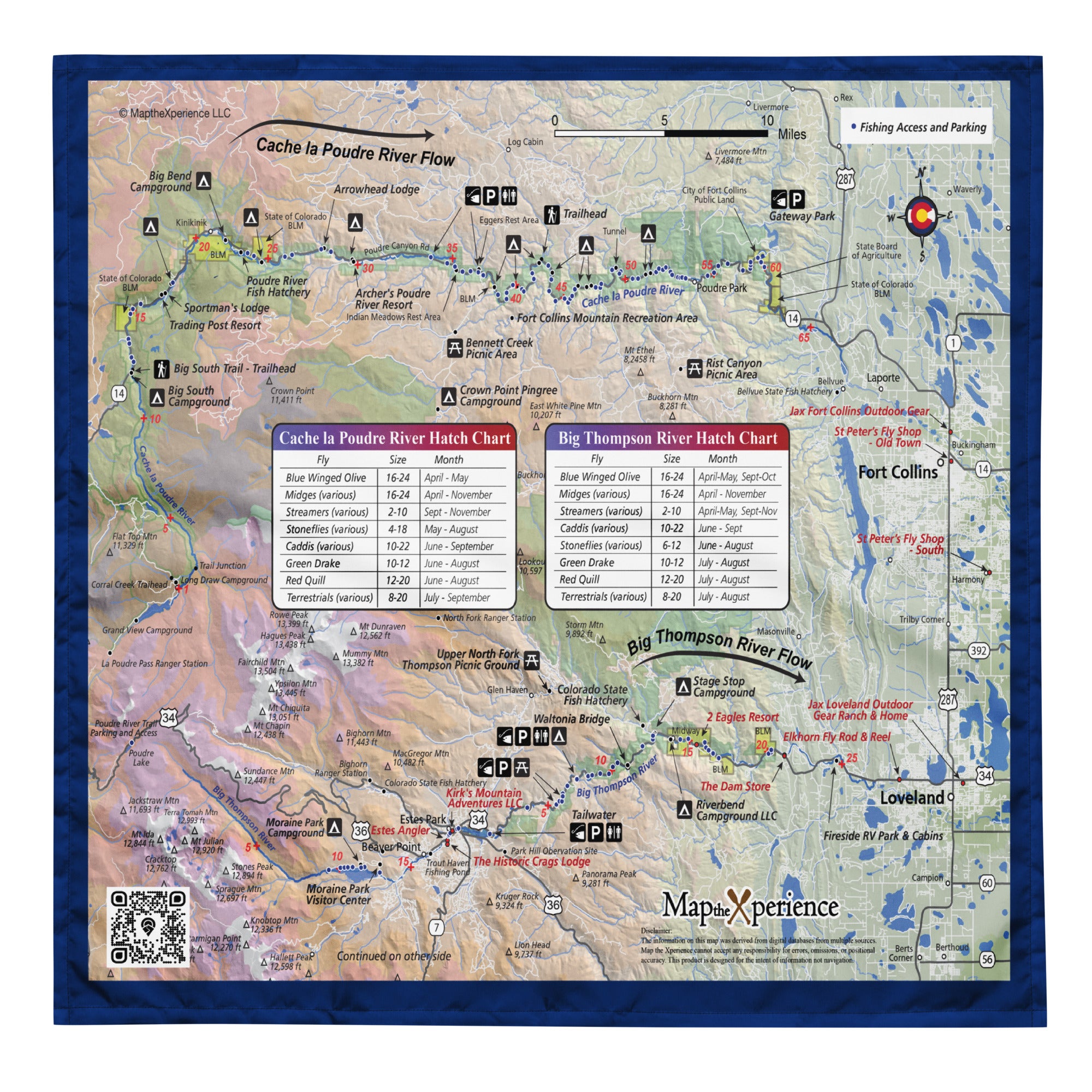 Cache la Poudre Colorado Map Bandana
