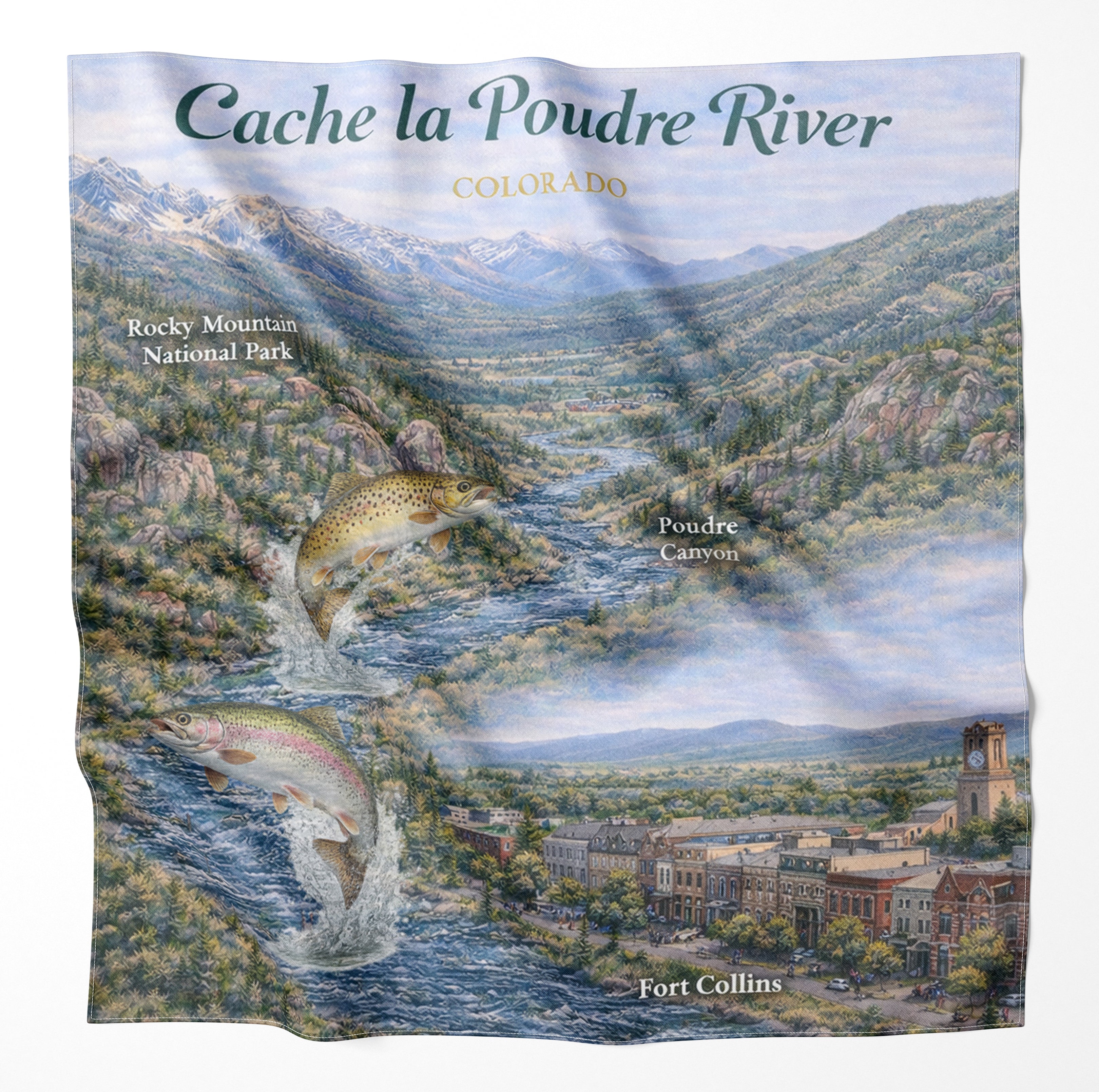 Cache la Poudre River Colorado Microfiber Map Bandana