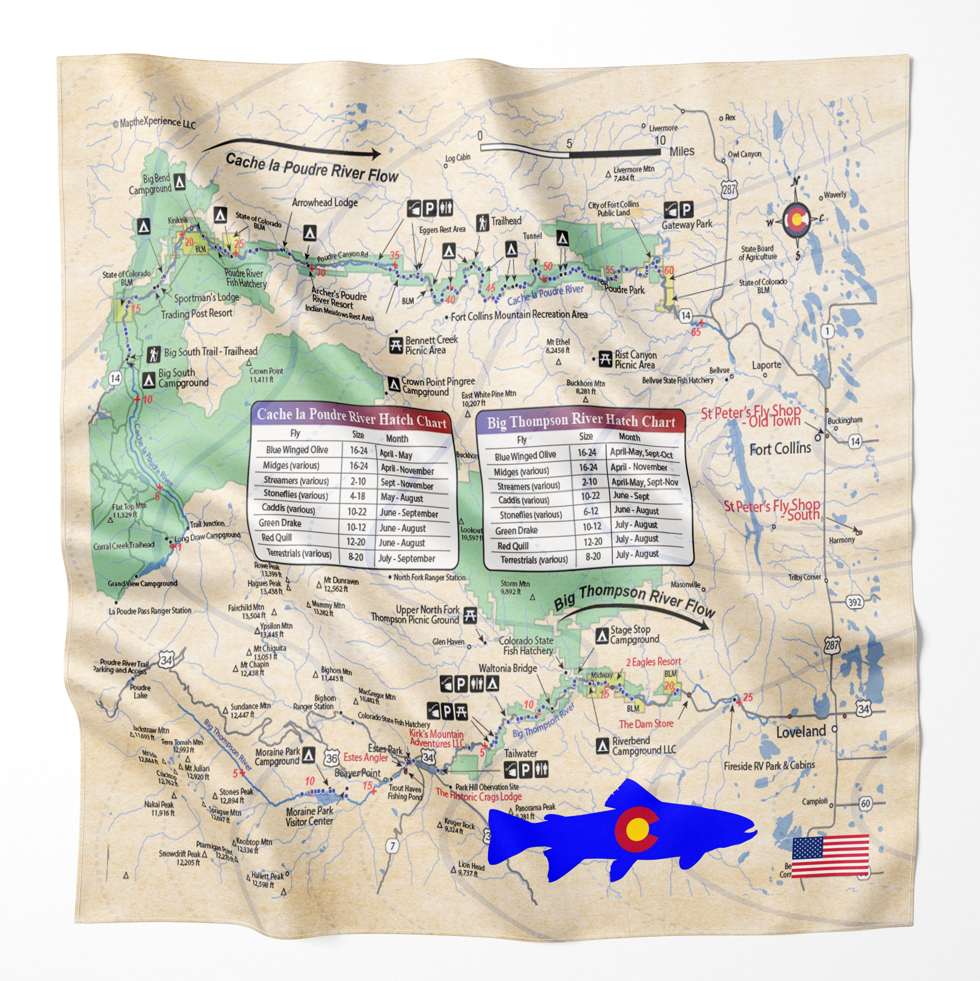 Cache la Poudre River, Colorado Microfiber Map Bandana