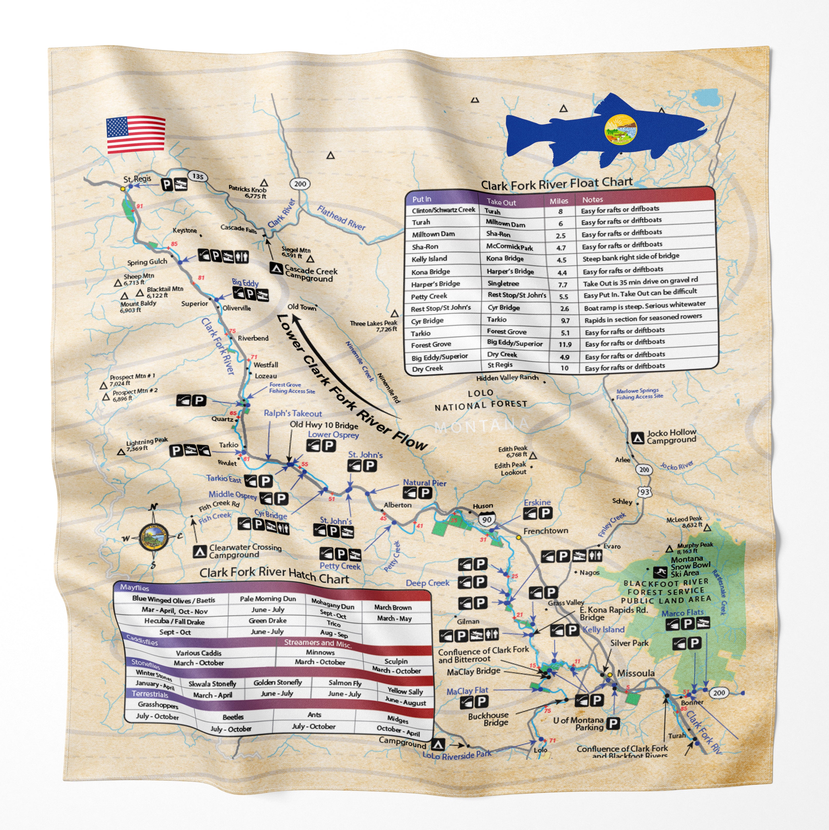 Blackfoot River, Montana Microfiber Map Bandana