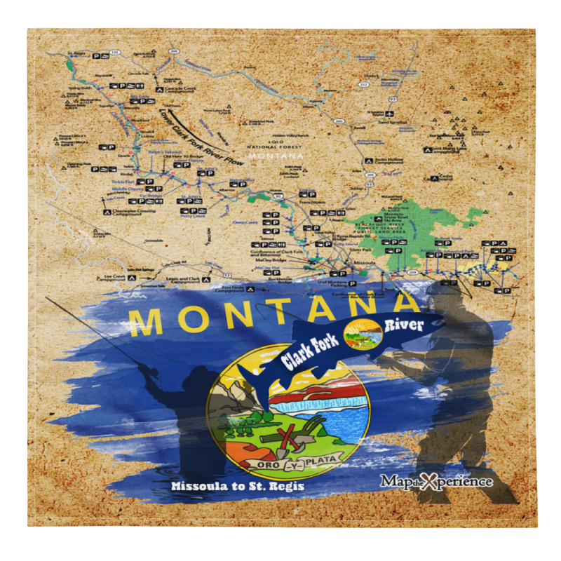 Clark Fork River, Montana Handy Map Microfiber Bandana