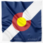 Colorado 14er's Handy Map Microfiber Bandana displaying a pattern with Colorado's state flag design.