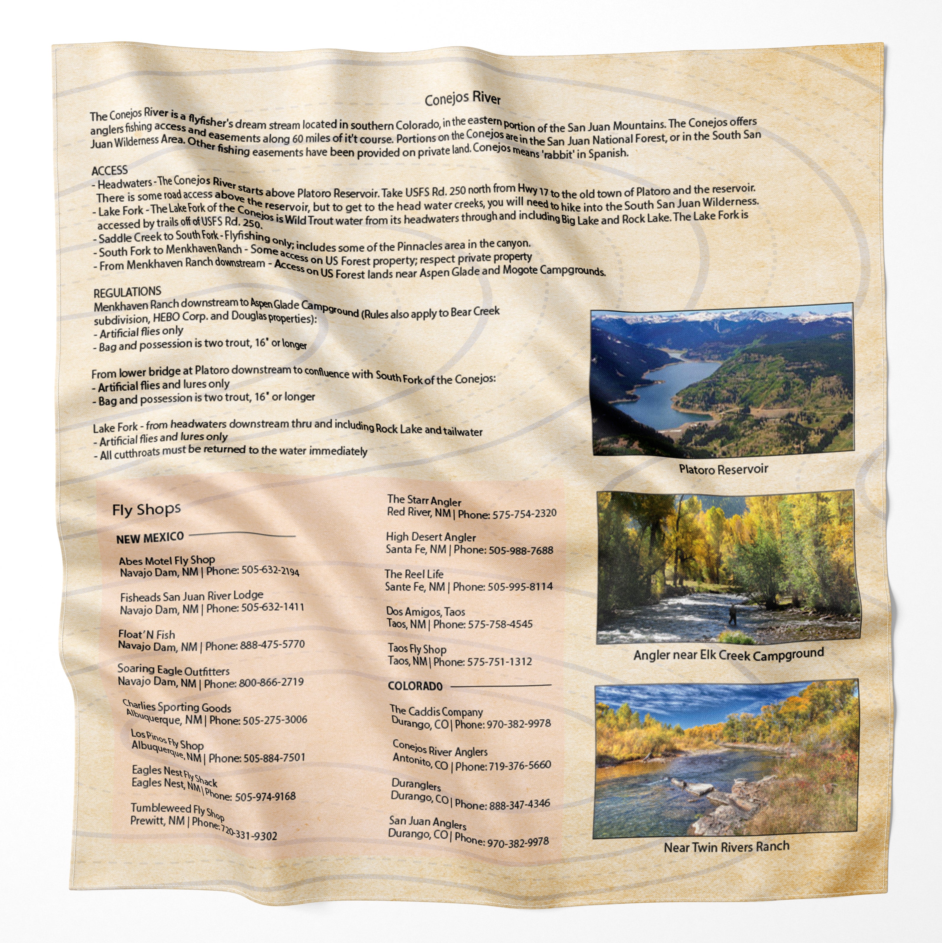 Conejos River, Colorado Microfiber Map Bandana