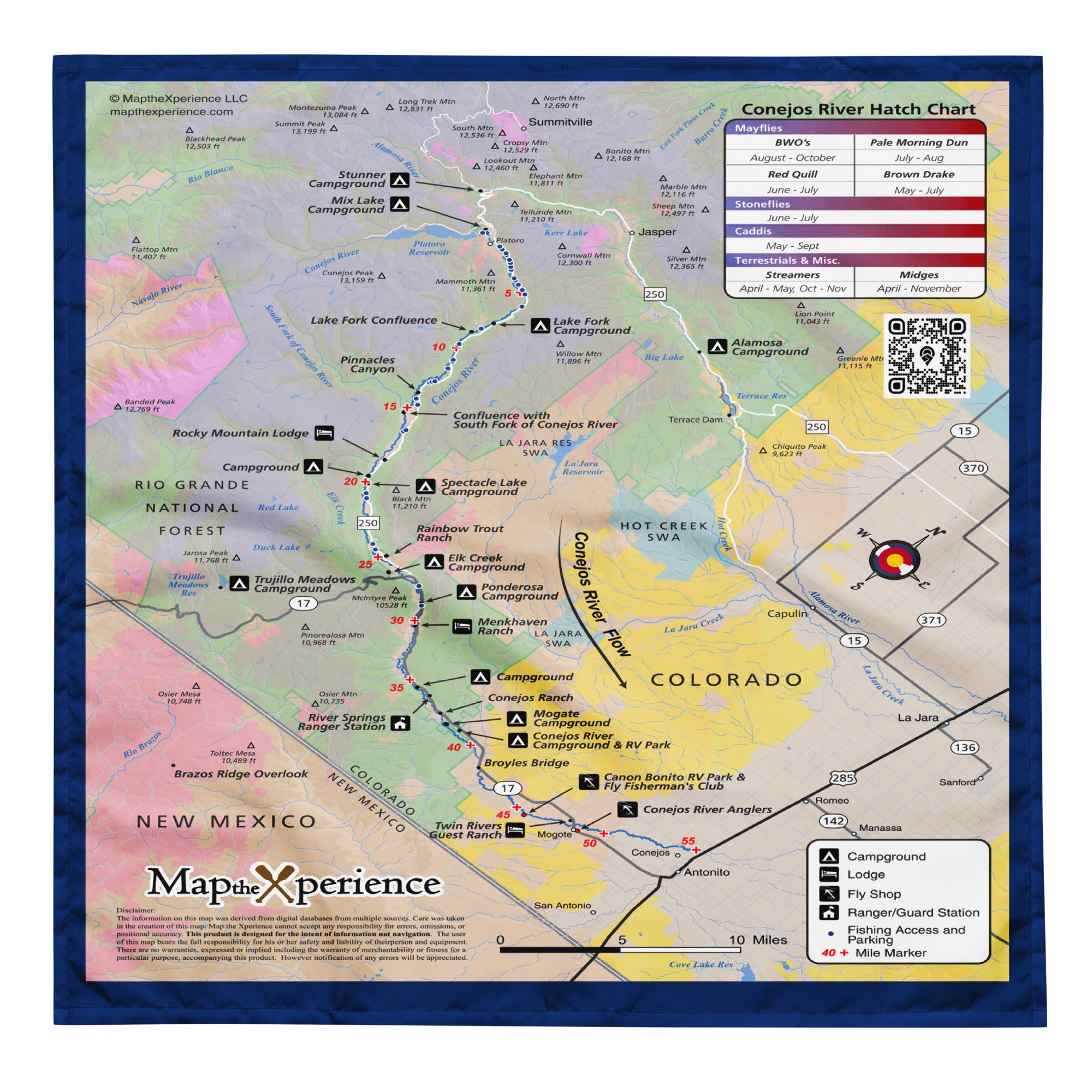 Conejos River Colorado Map Bandana