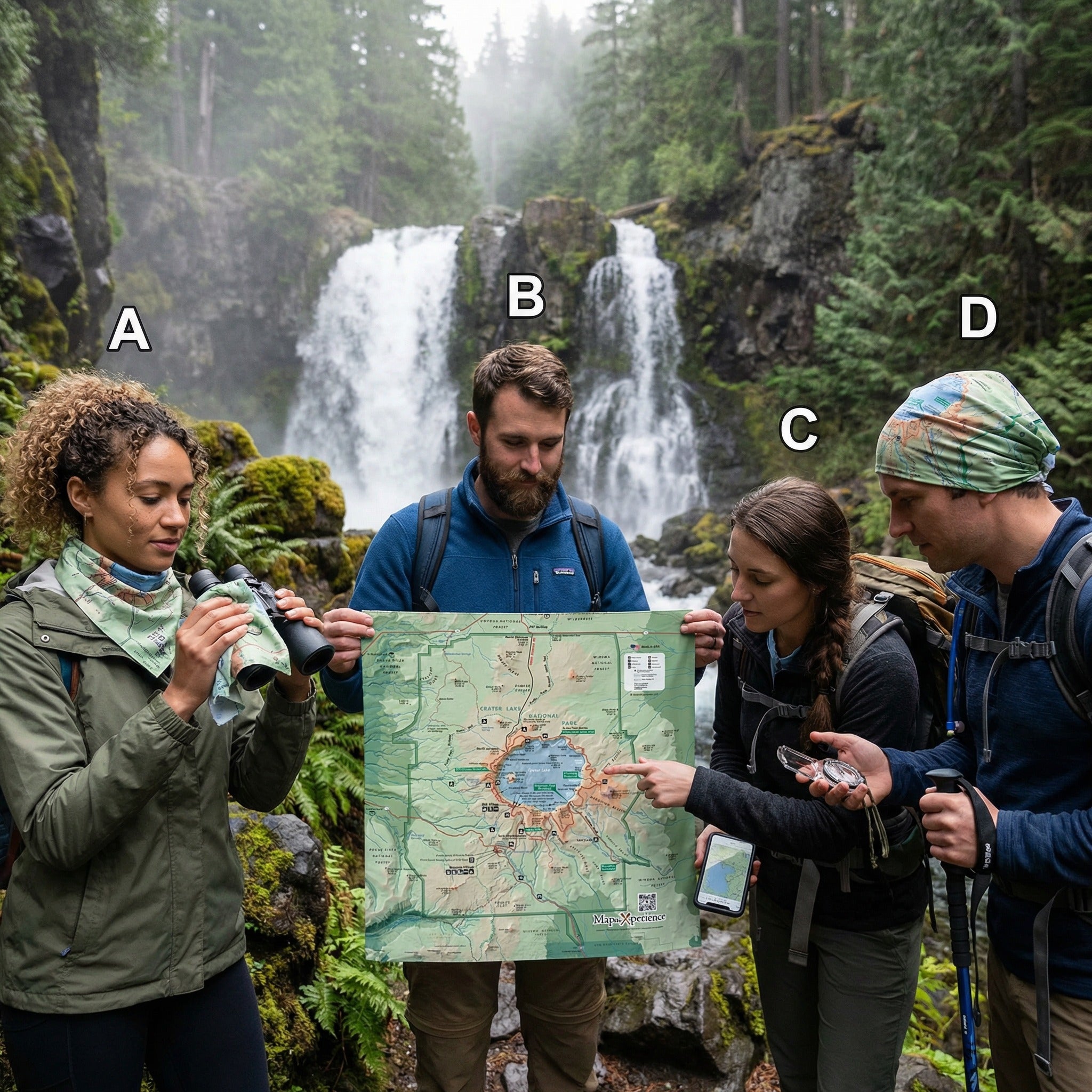 Crater Lake National Park Handy Map Microfiber Cloth Bandana