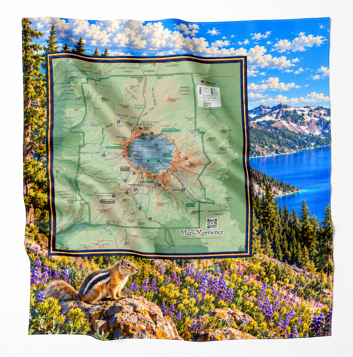 Crater Lake National Park – Microfiber Map Cloth Bandana
