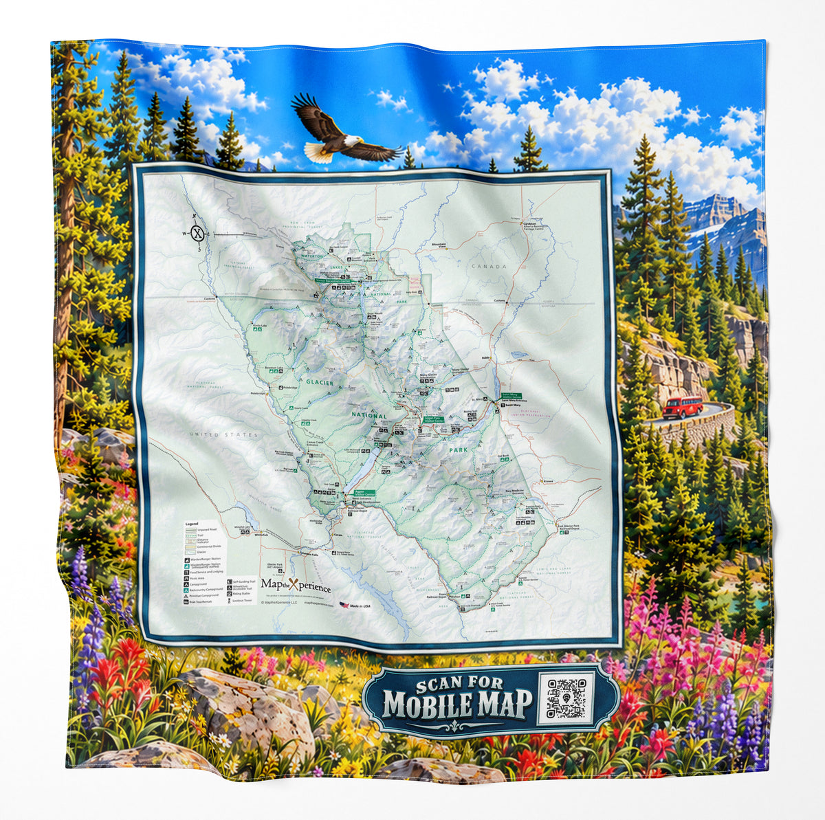 Glacier National Park – Microfiber Map Cloth Bandana