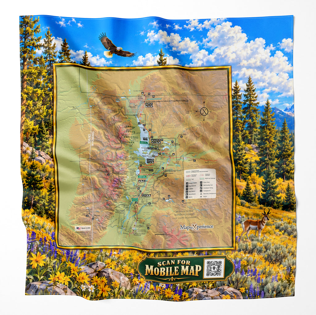Grand Teton National Park – Microfiber Map Cloth Bandana