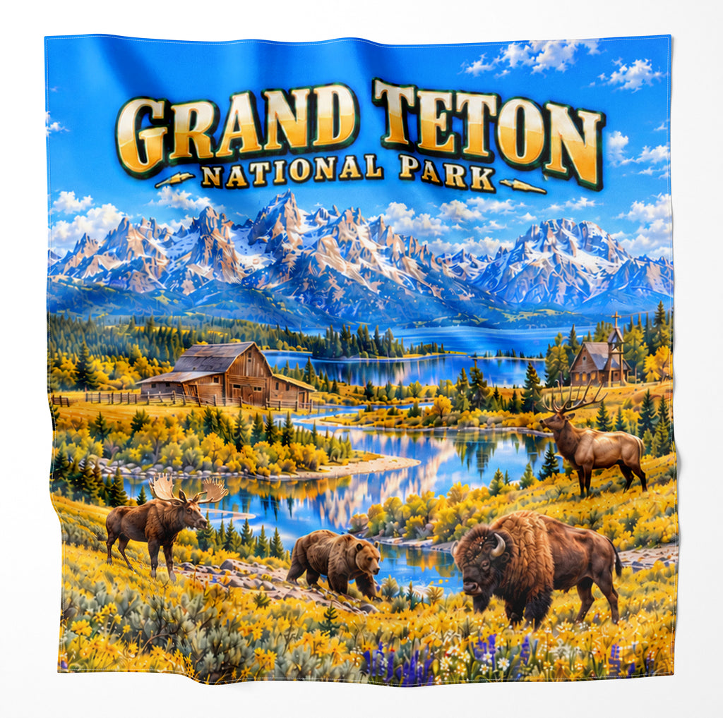 Grand Teton National Park – Microfiber Map Cloth Bandana