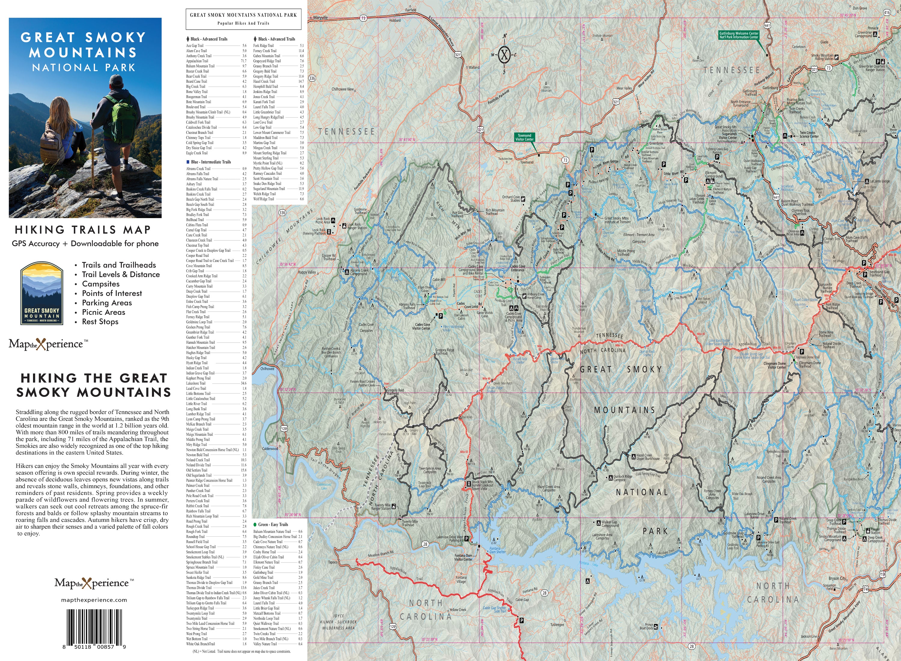 Great Smoky Mountain National Park Hiking Trail Map