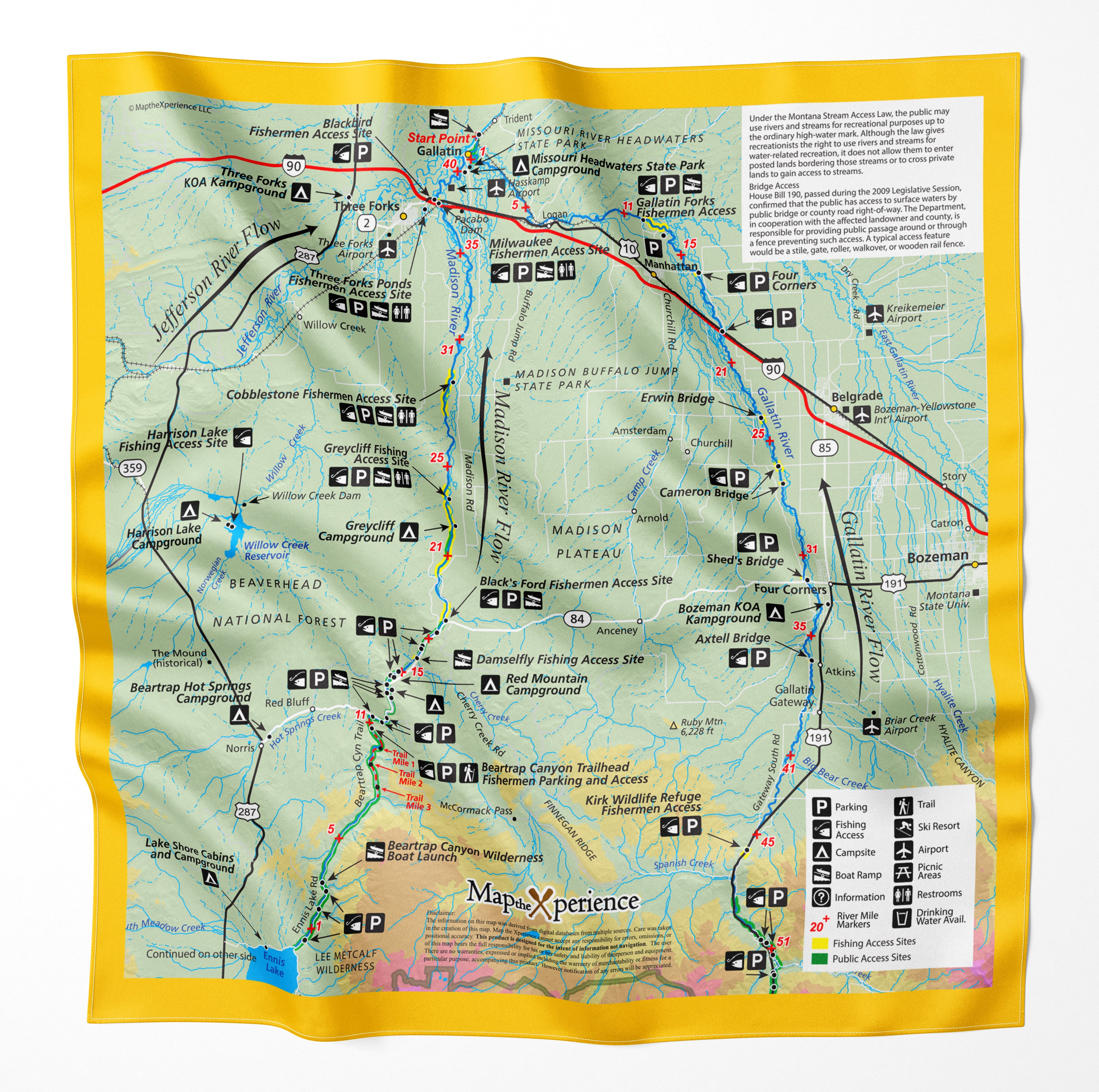 Gallatin River Montana Microfiber Map Bandana