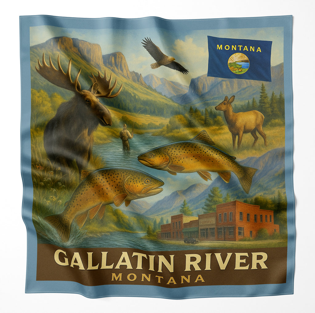 Gallatin River Montana Microfiber Map Bandana
