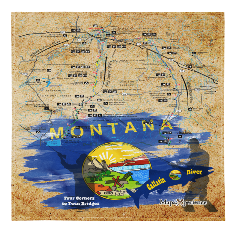 Gallatin River, Montana Handy Map Microfiber Bandana