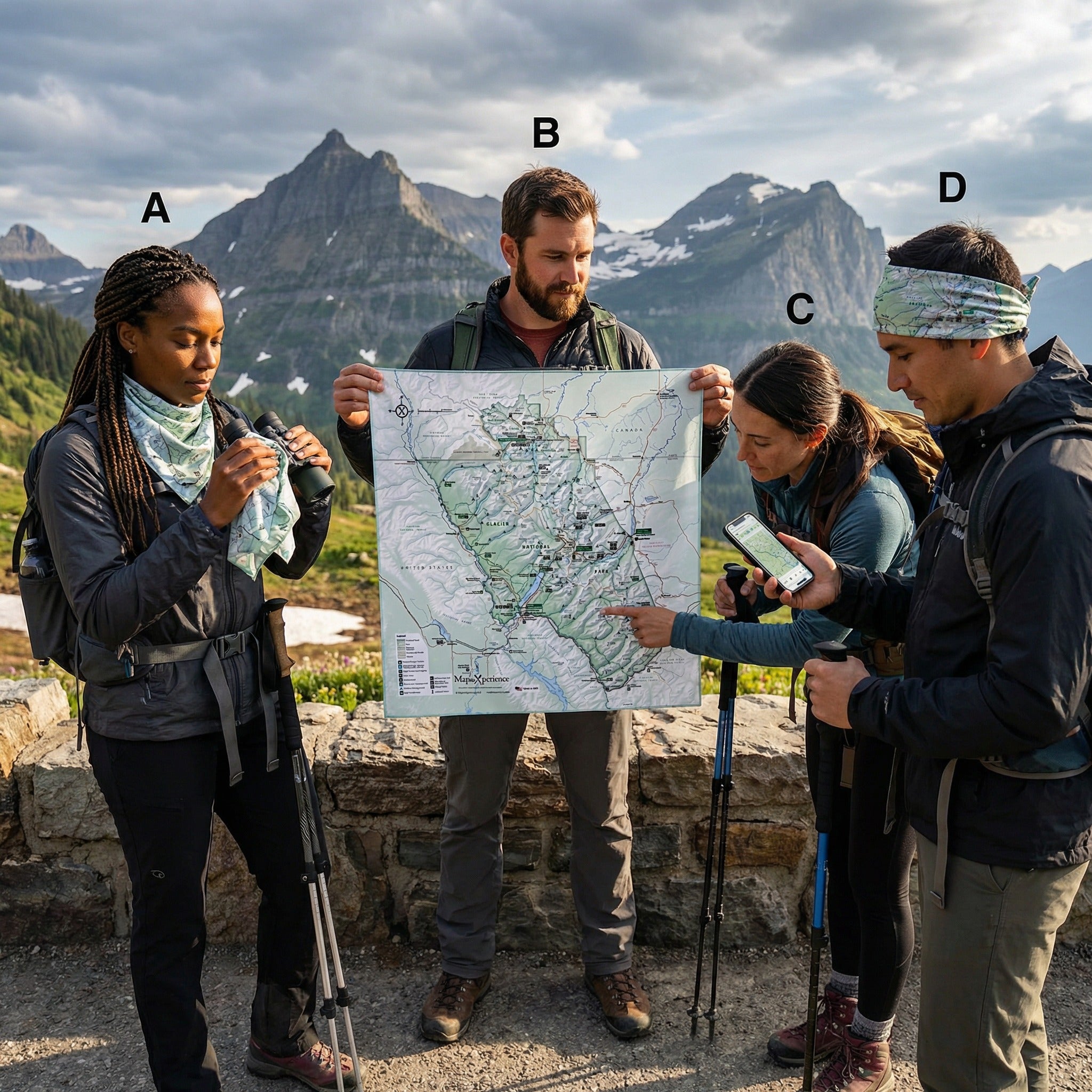 Glacier National Park Handy Map Microfiber Cloth Bandana