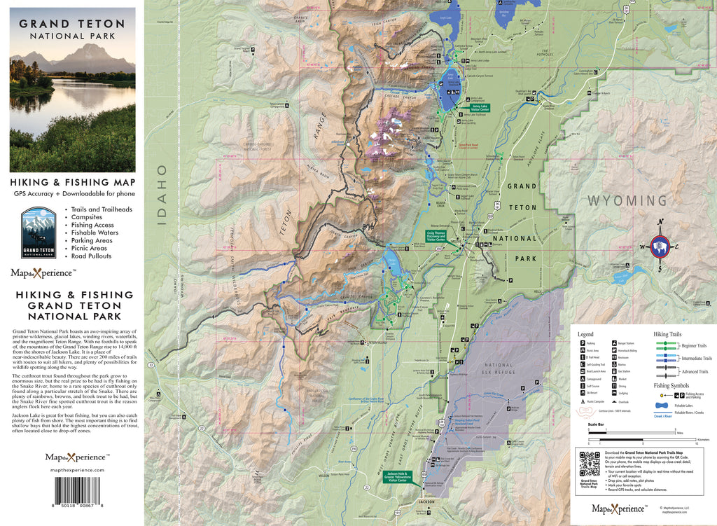 Detailed map of Grand Teton National Park, showcasing hiking trails, fishing spots, and campgrounds with GPS accuracy—ideal for outdoor enthusiasts. Downloadable for convenient access.