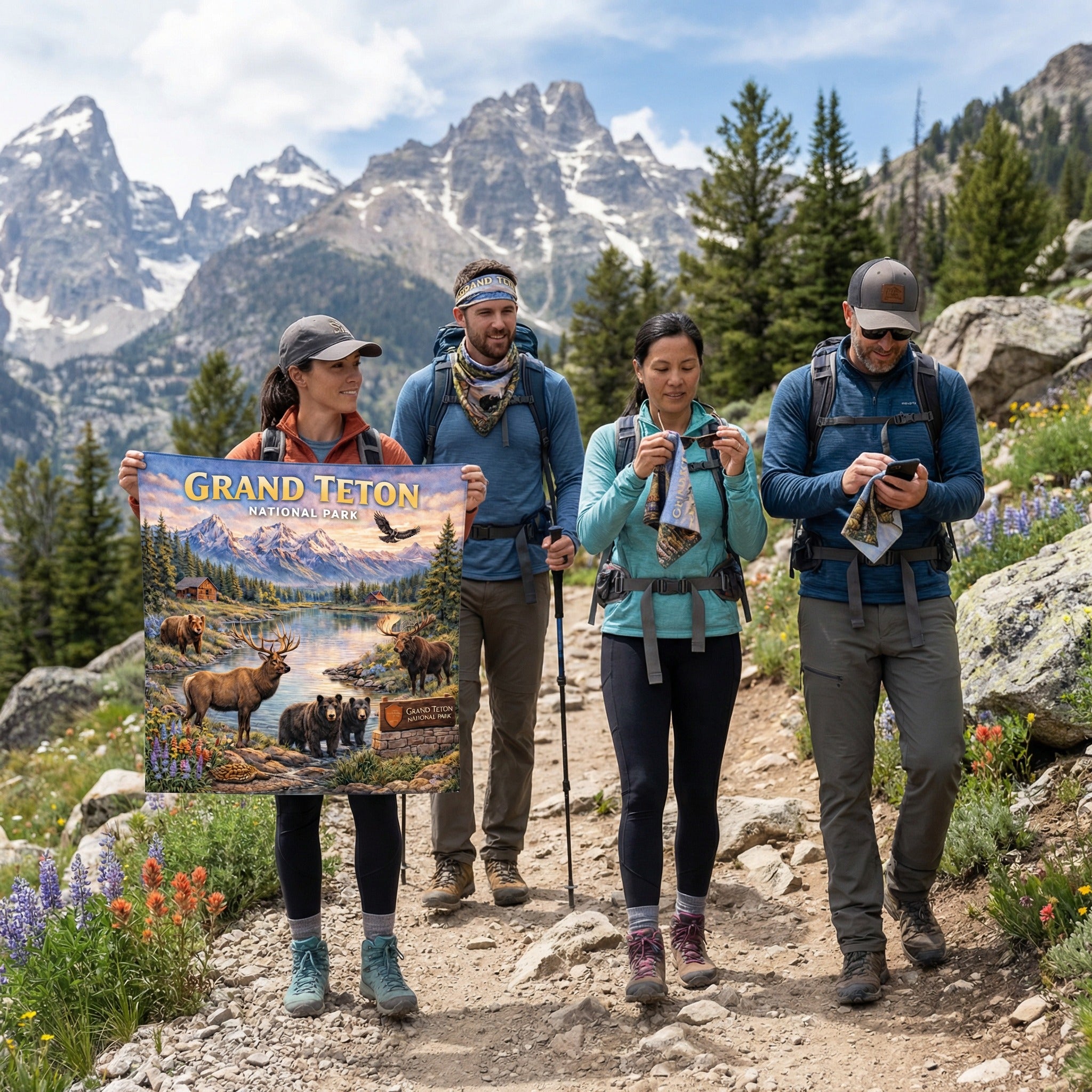 Grand Teton National Park Handy Map Microfiber Cloth Bandana