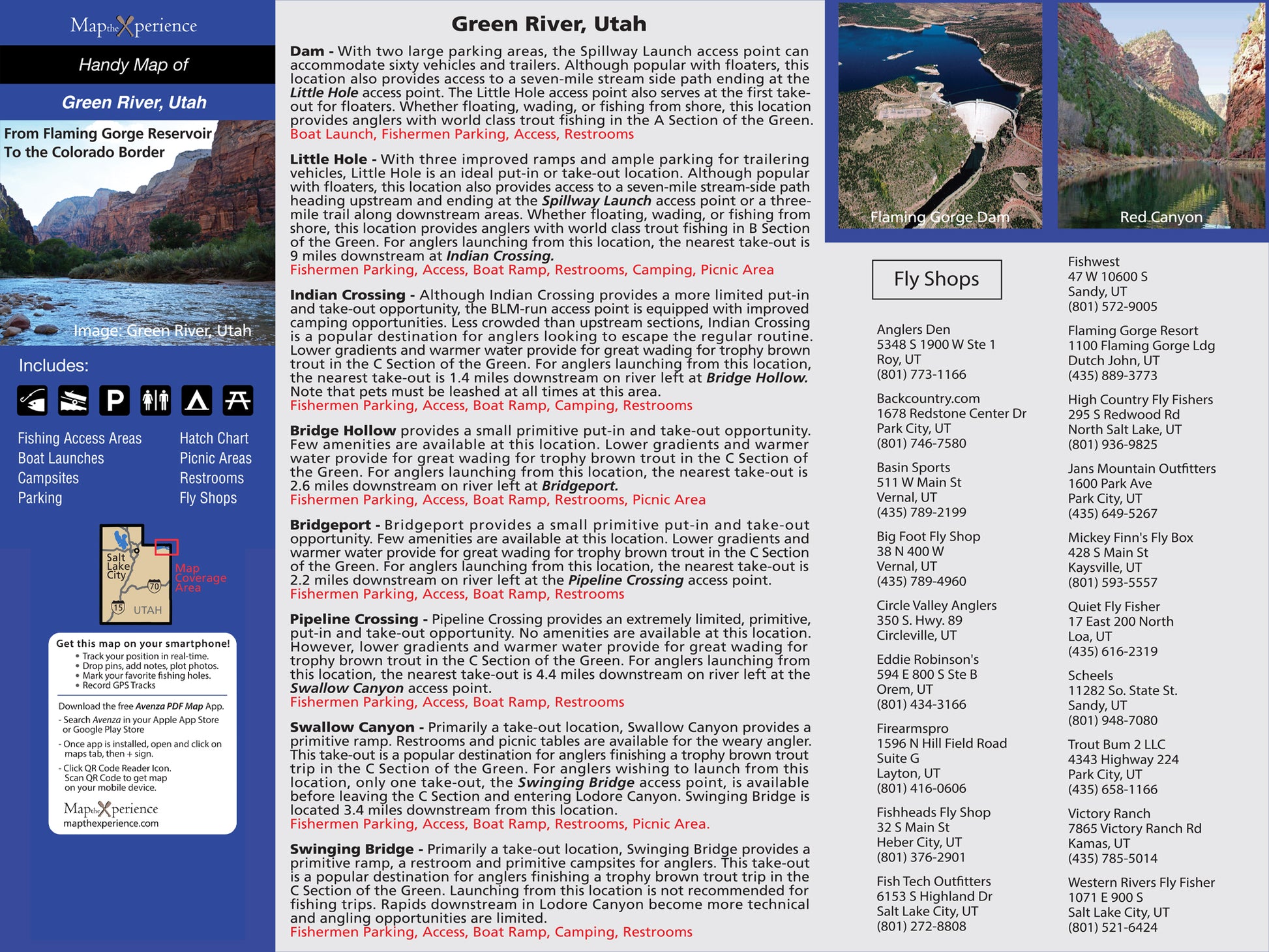 "Comprehensive guide to Green River, Utah for angling enthusiasts, highlighting key fishing access areas, boat launches, campsites, and fly shops, including safety tips and a hatch chart. Ideal for planning a memorable fishing trip."