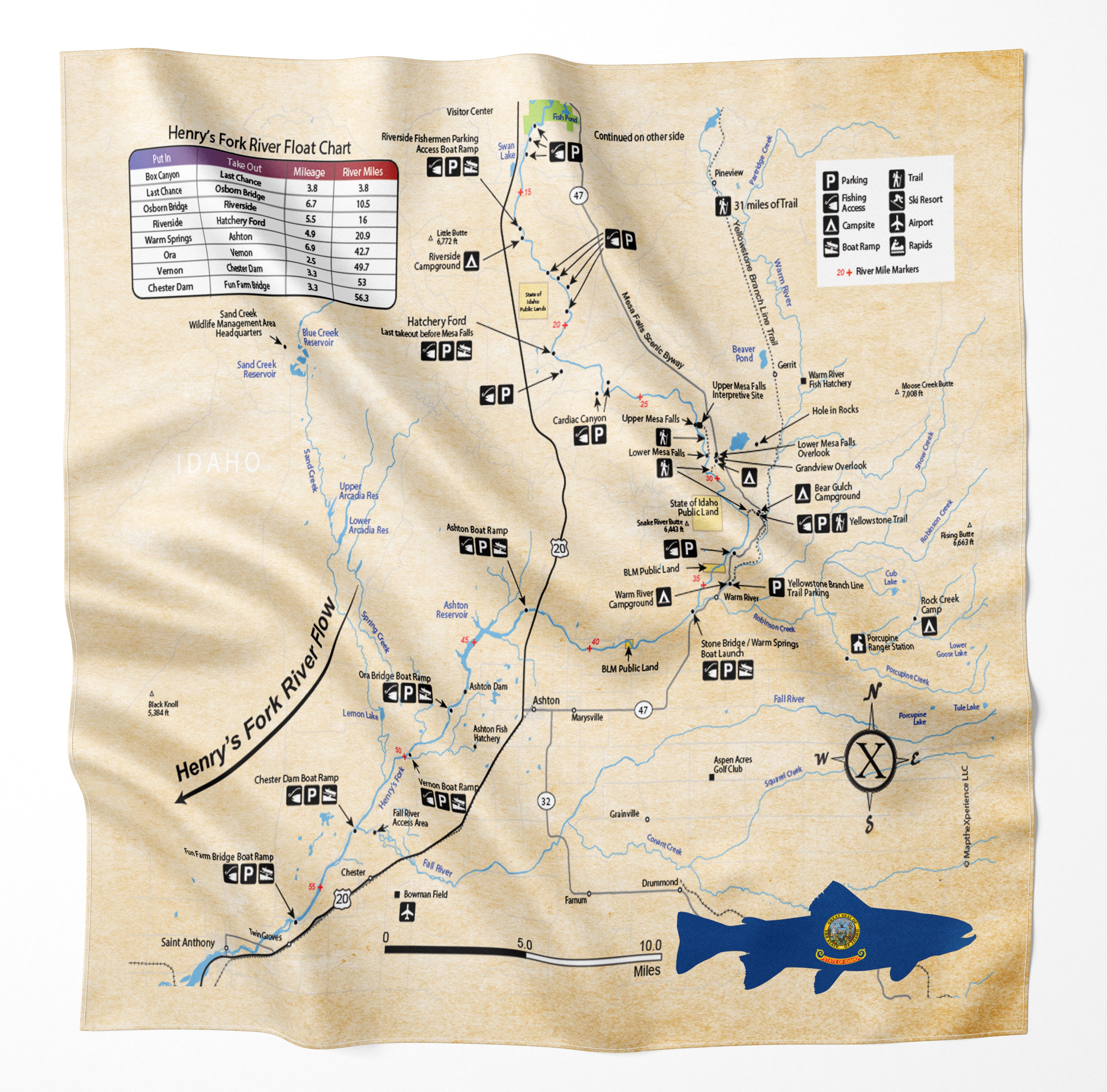 Henry's Fork River, Idaho Microfiber Map Bandana