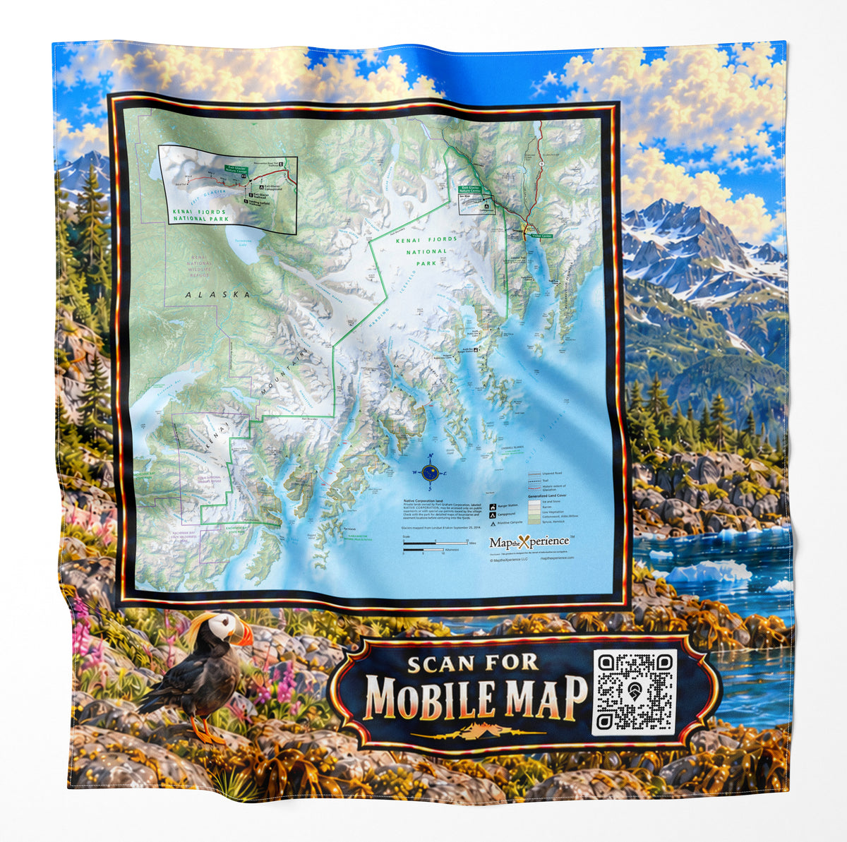 Kenai Fjords National Park – Microfiber Map Cloth Bandana