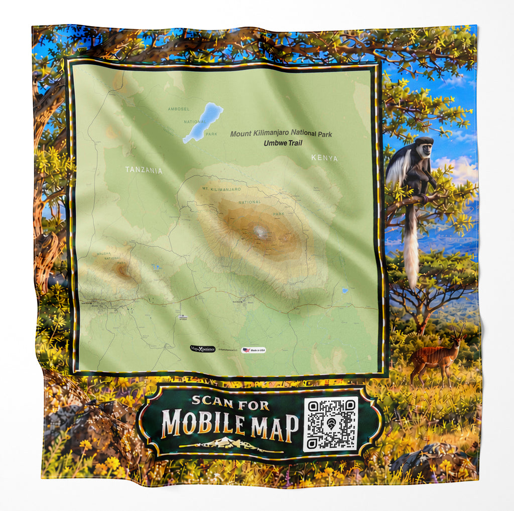 Mount Kilimanjaro Africa – Microfiber Map Cloth Bandana