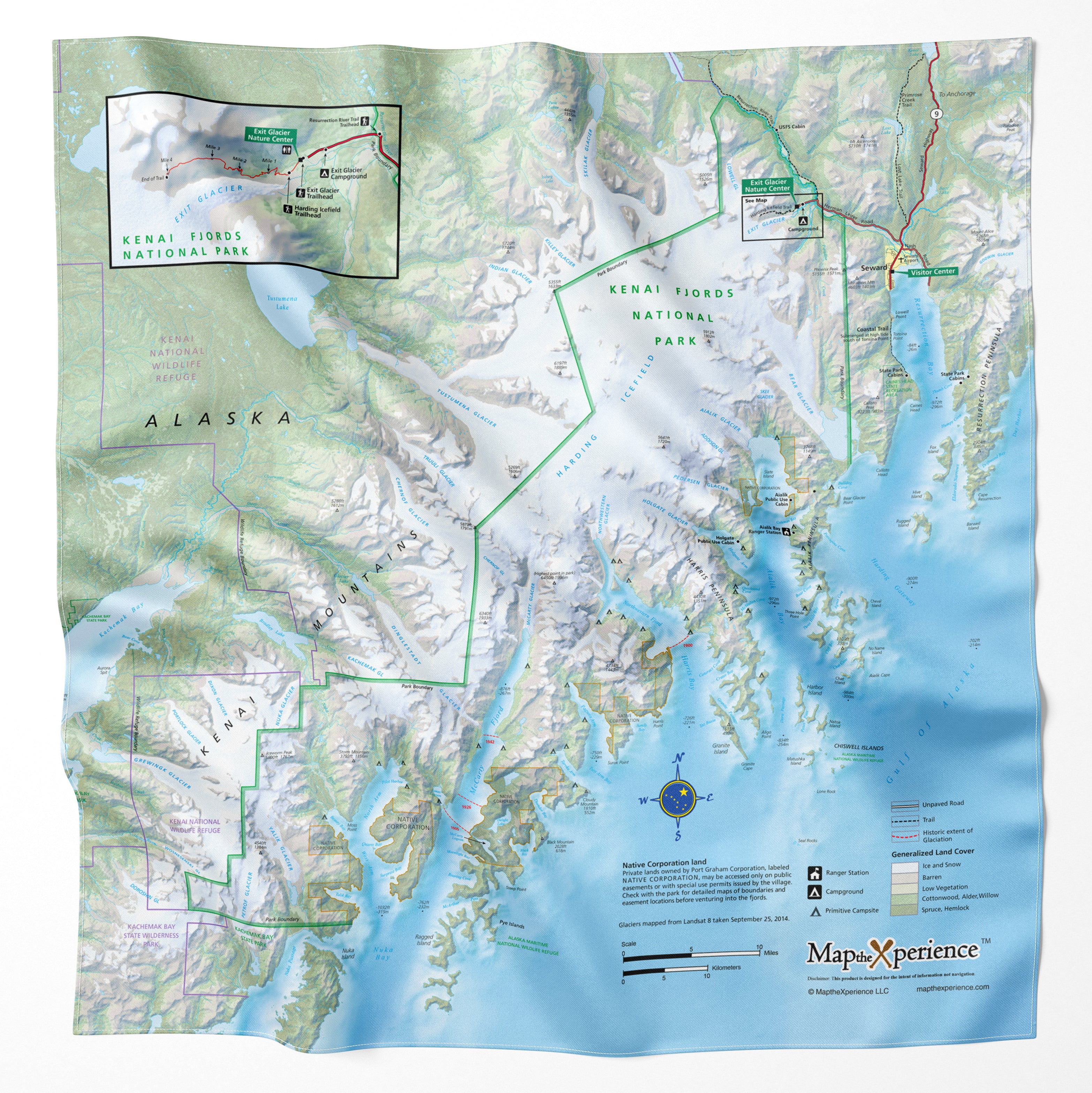 Kenai Fjords National Park Handy Map Microfiber Bandana