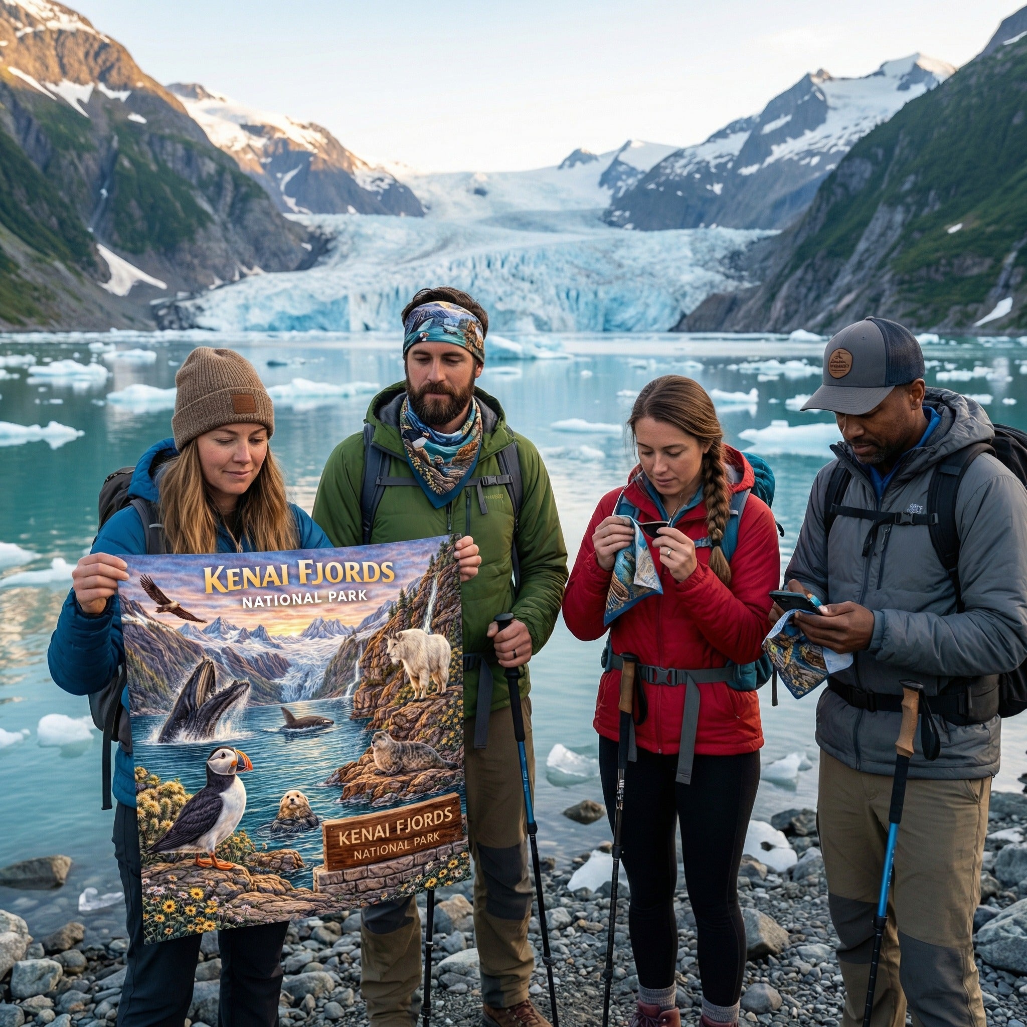 Kenai Fjords National Park Handy Map Microfiber Cloth Bandana